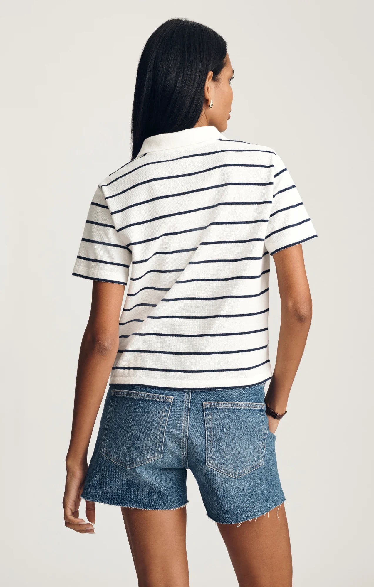 Cropped Polo T Shirt - Black Irish Stripe