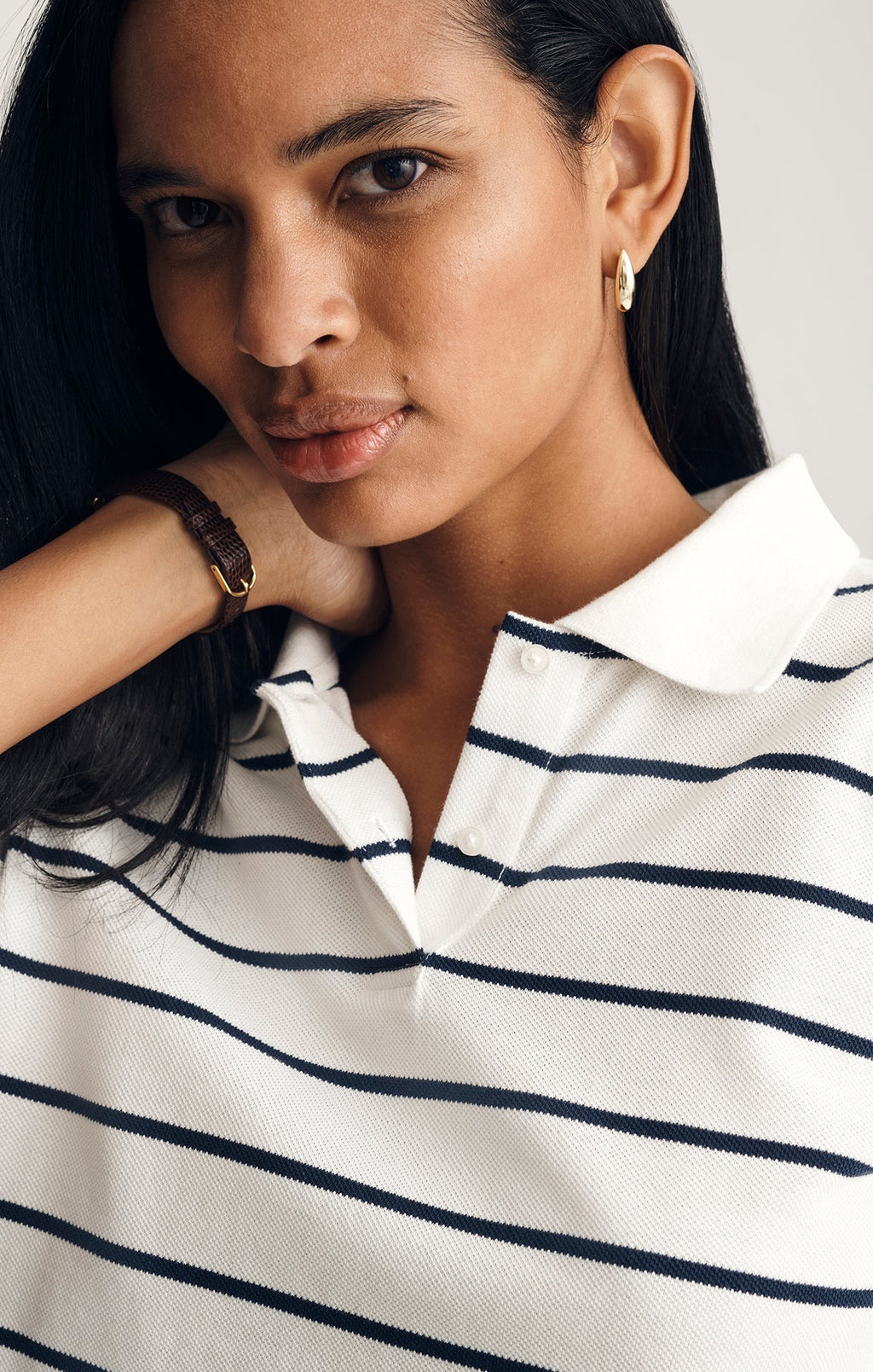 Cropped Polo T Shirt - Black Irish Stripe