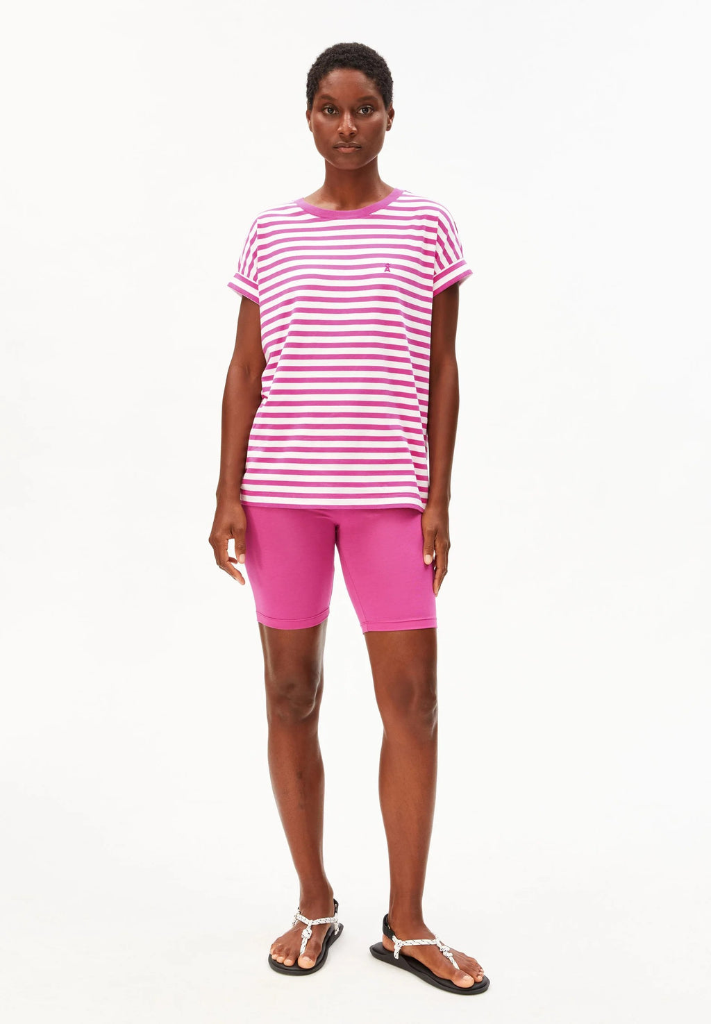 Idaara Stripes T Shirt - White/Very Berry