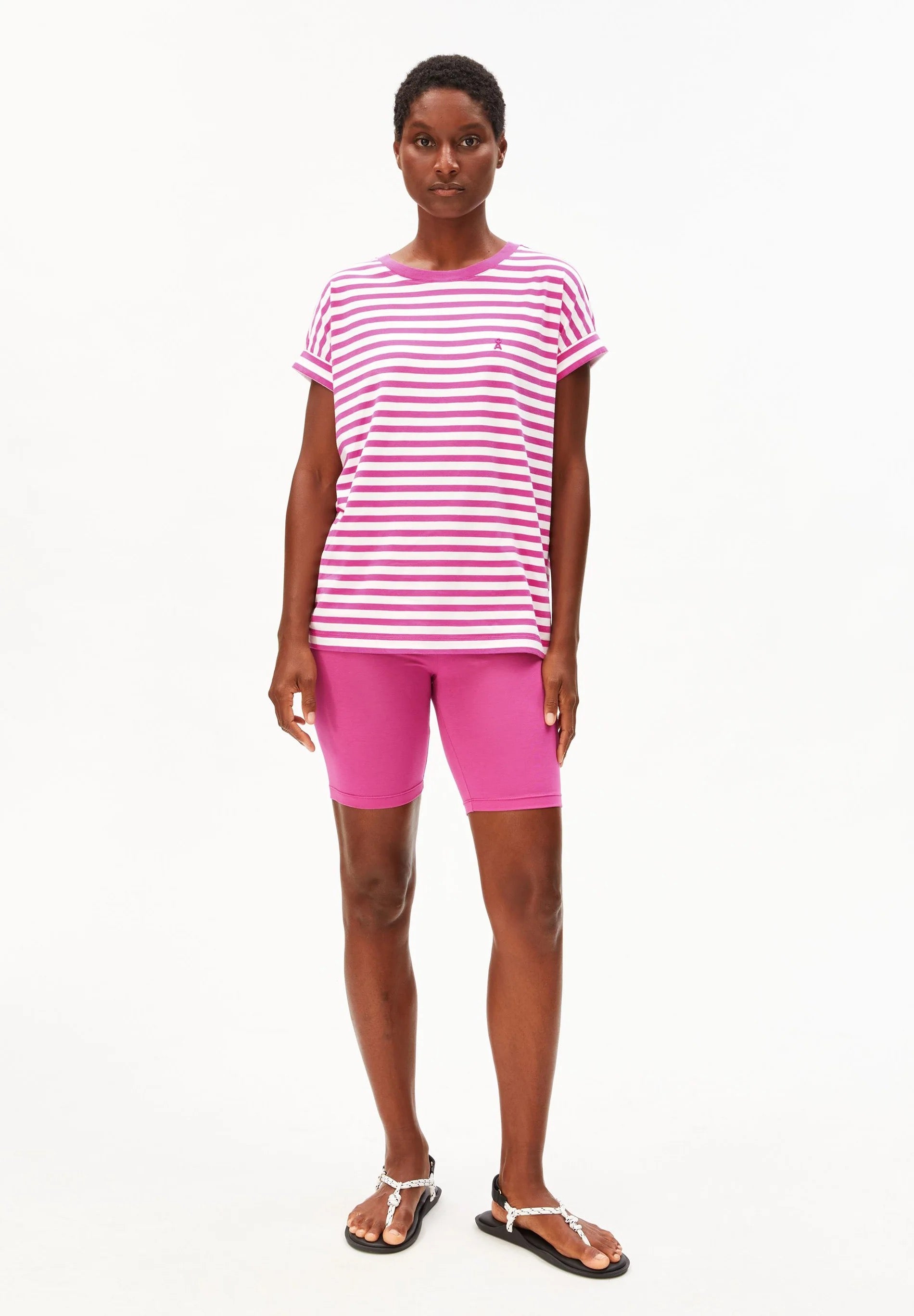 Idaara Stripes T Shirt - White/Very Berry