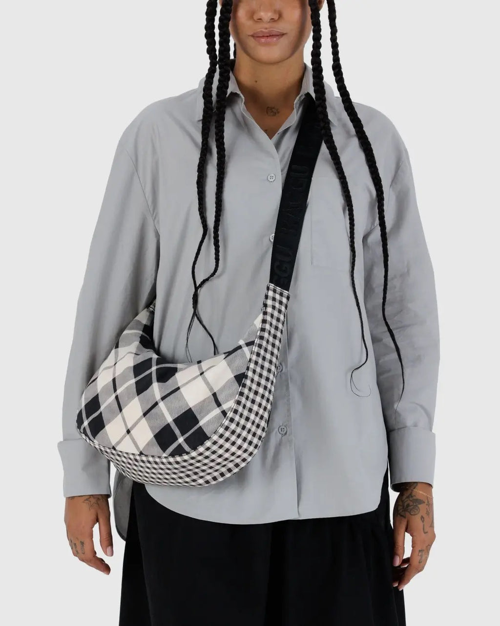 Medium Nylon Crescent Bag - Mixed Plaid