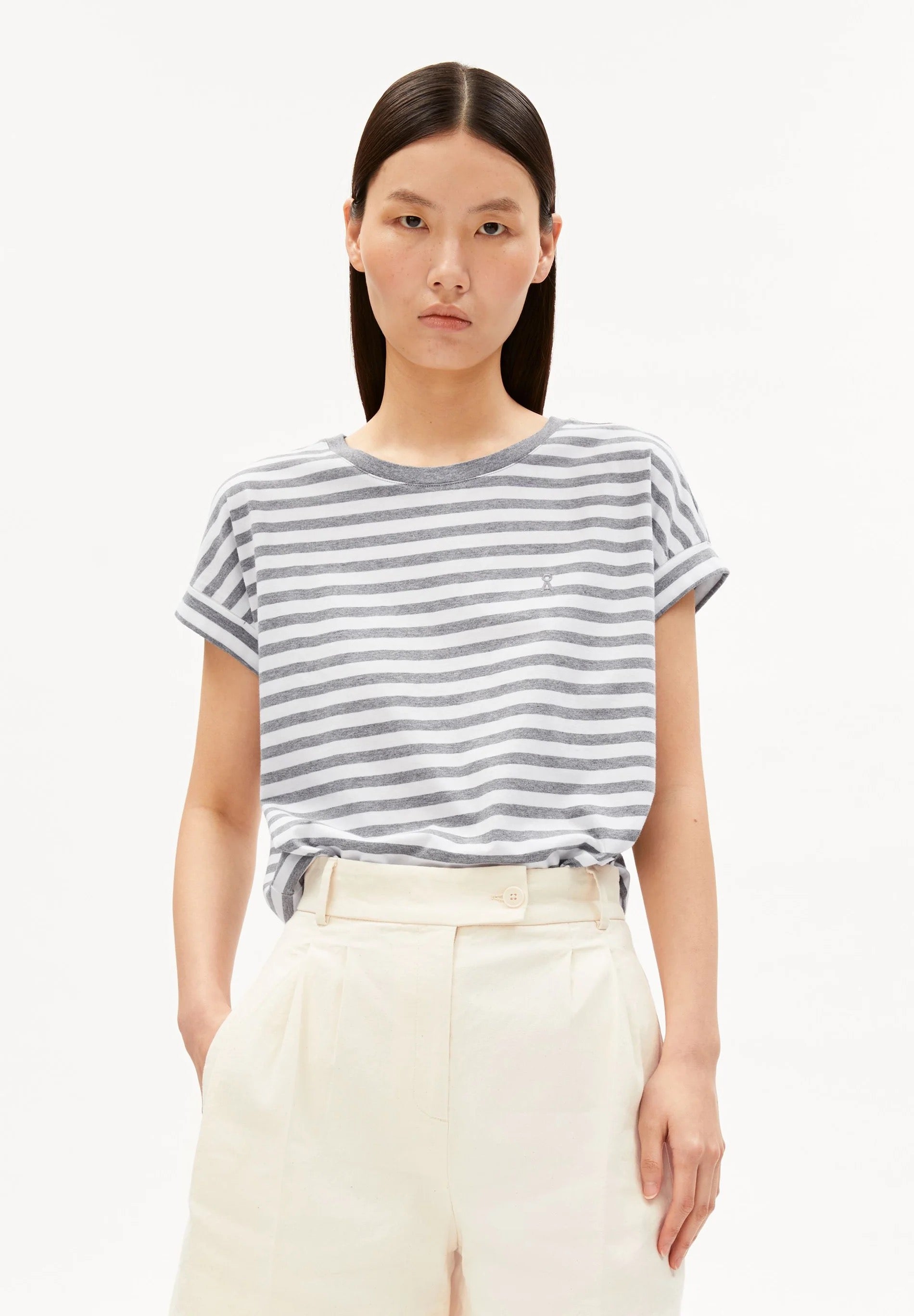 Idaara Stripes T Shirt - White/Silver Melange