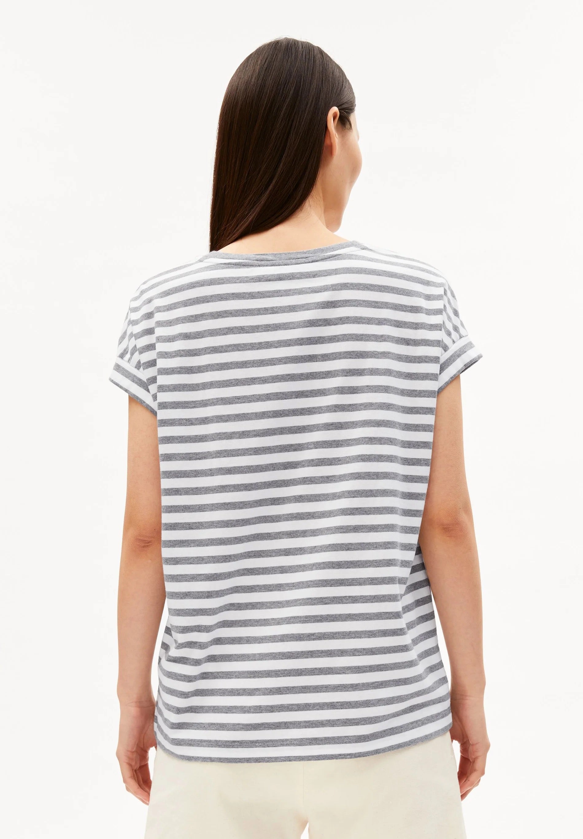 Idaara Stripes T Shirt - White/Silver Melange