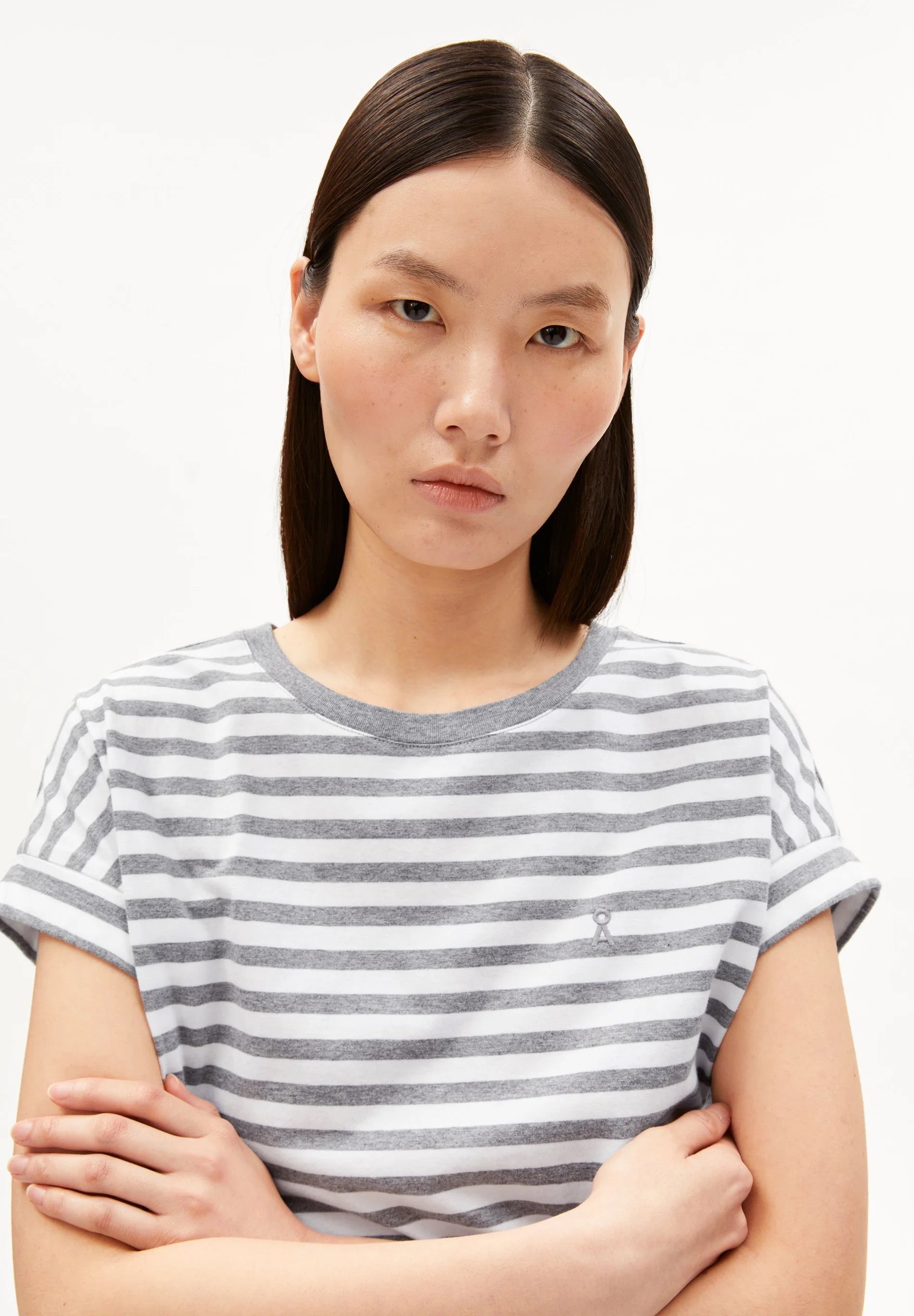 Idaara Stripes T Shirt - White/Silver Melange