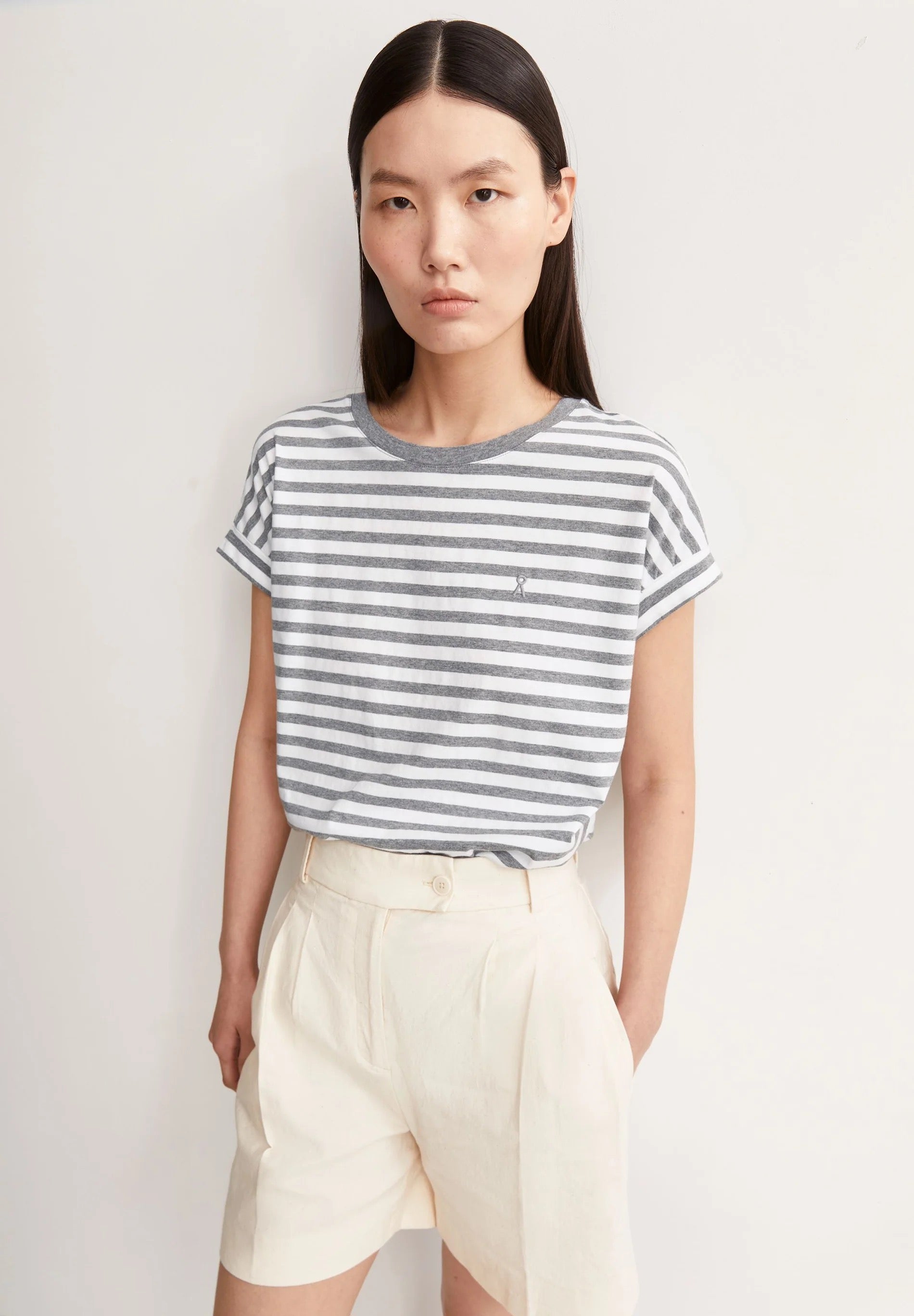 Idaara Stripes T Shirt - White/Silver Melange