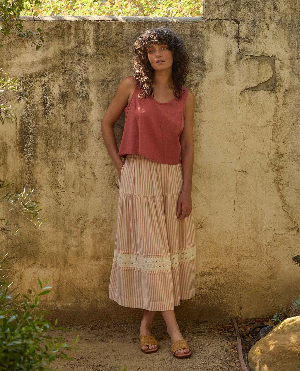 Airscape Midi Skirt - Dusty Cedar Stripe