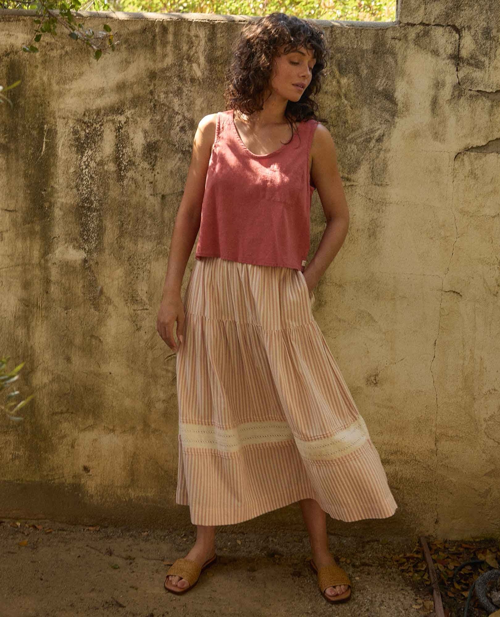 Airscape Midi Skirt - Dusty Cedar Stripe