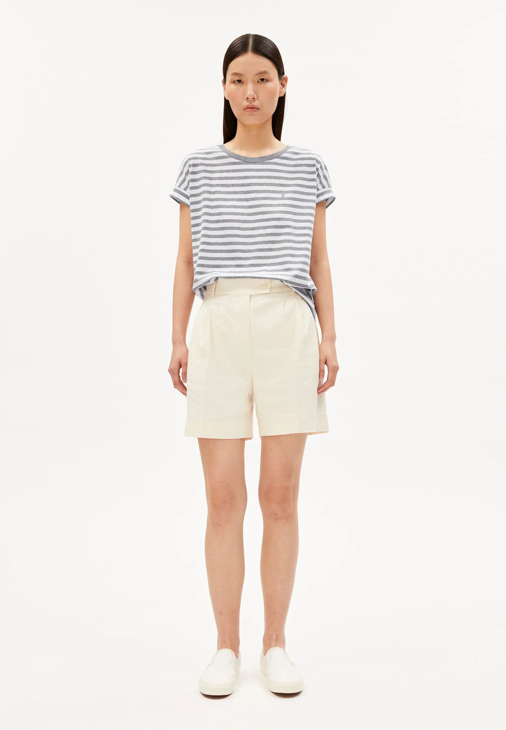 Idaara Stripes T Shirt - White/Silver Melange