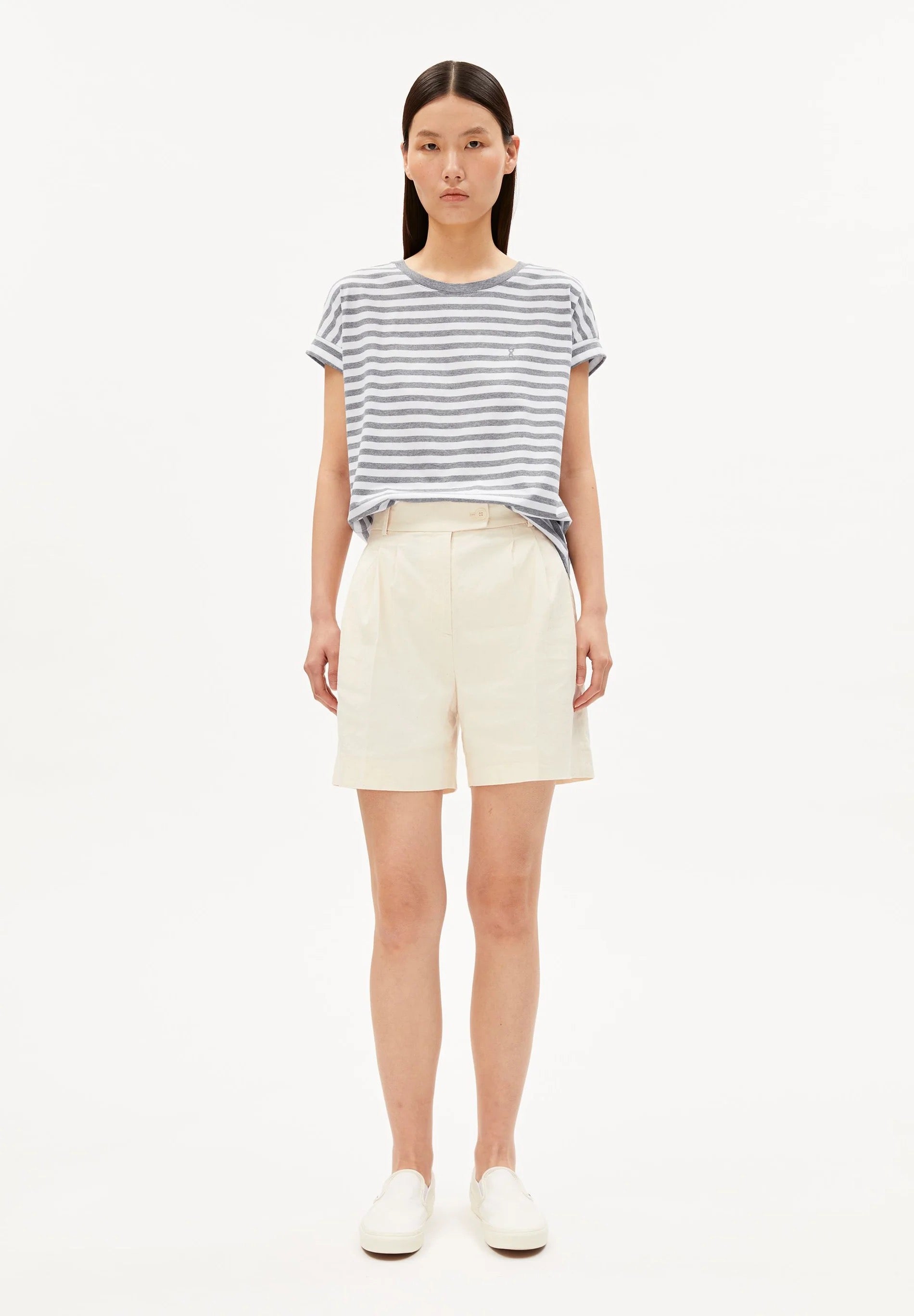 Idaara Stripes T Shirt - White/Silver Melange