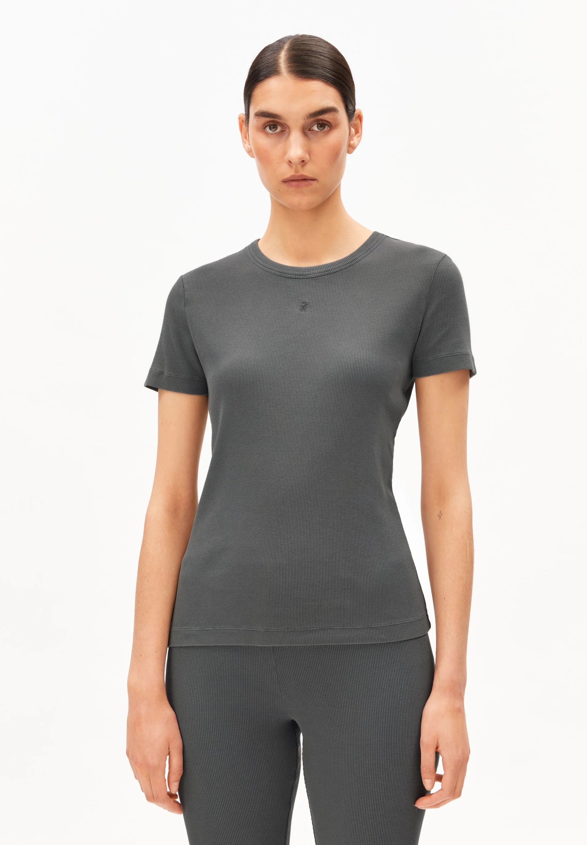 Garment Dyed Rib T Shirt - Space Steel