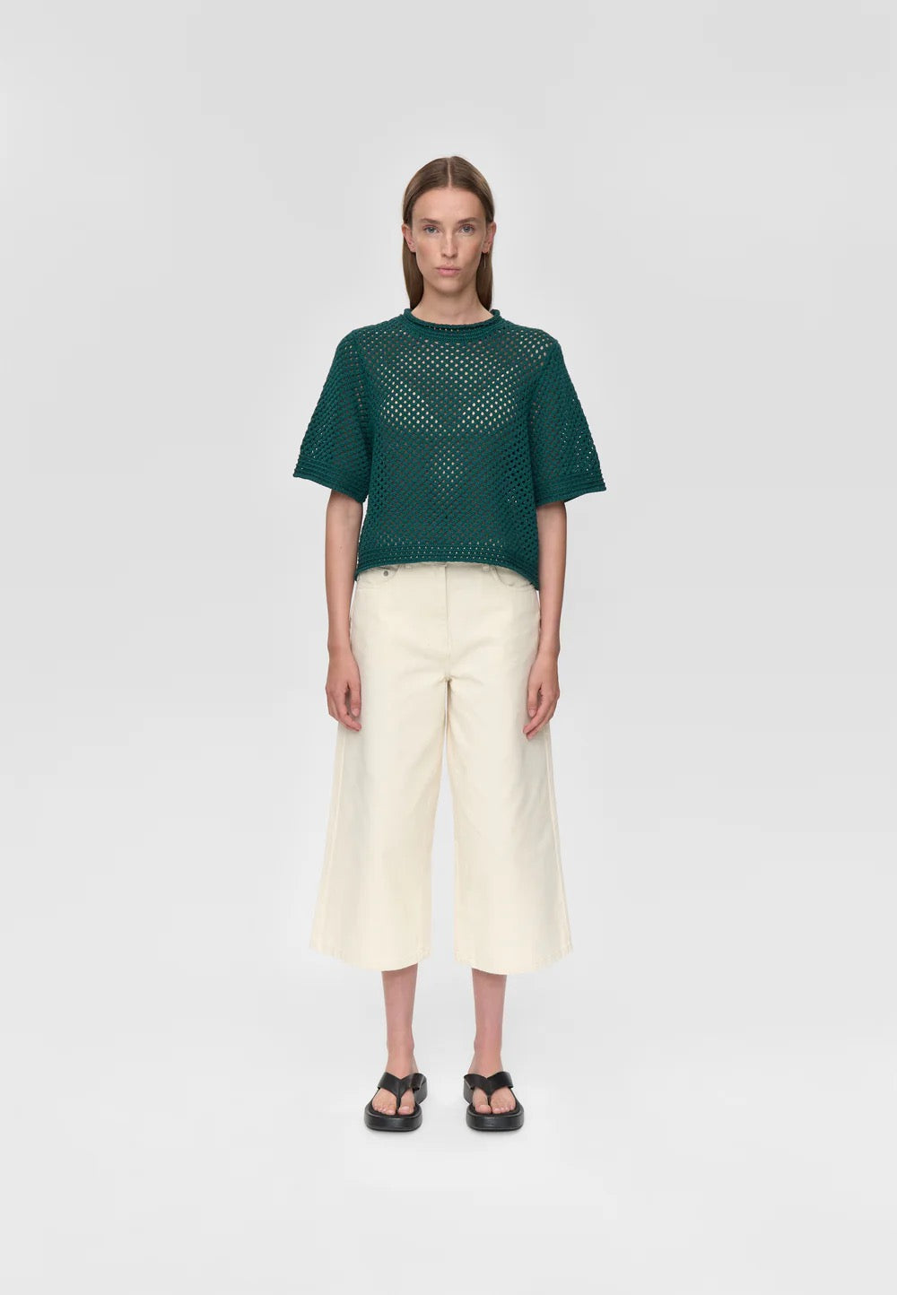 Lily Crochet T Shirt - Botanical Green