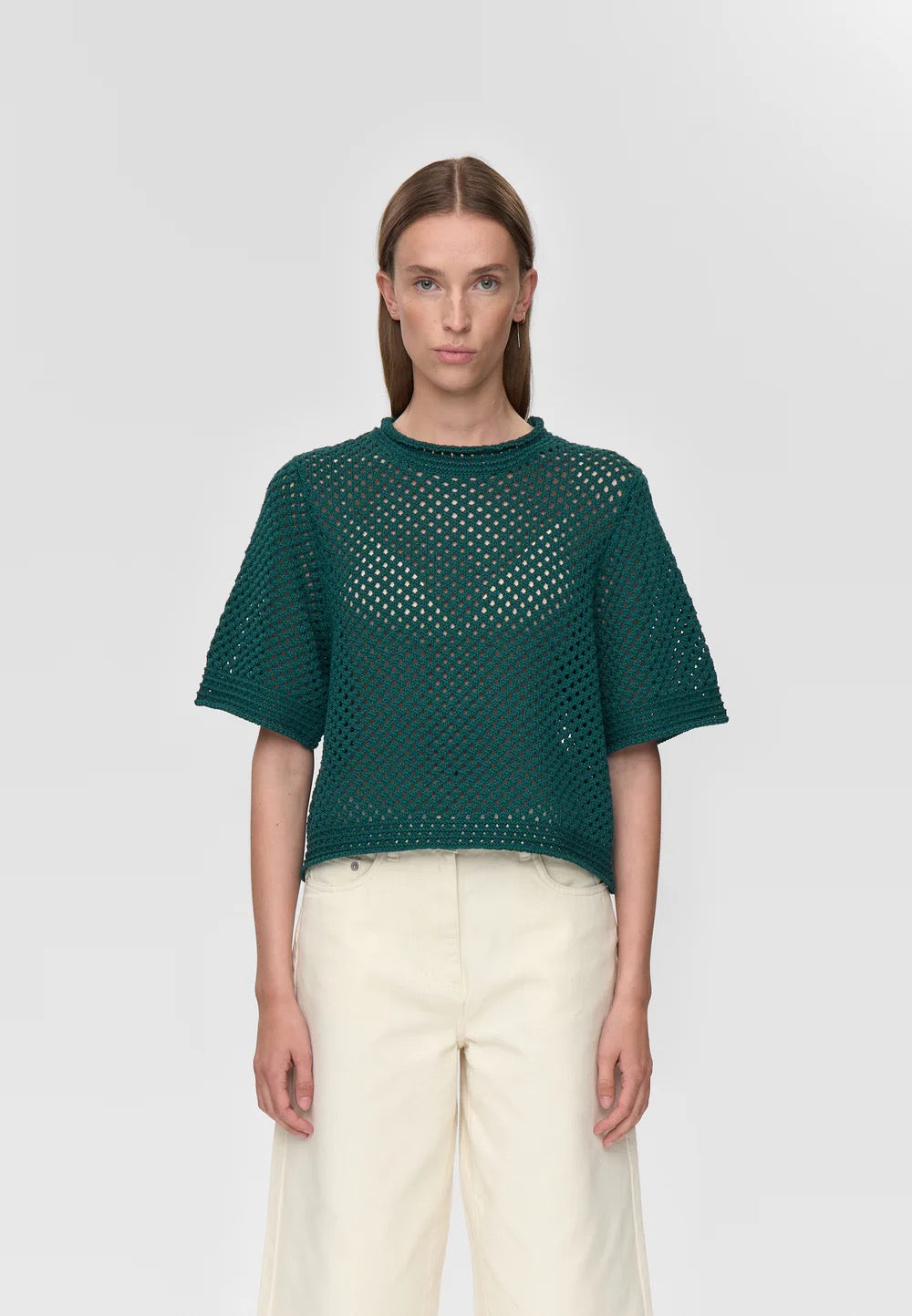 Lily Crochet T Shirt - Botanical Green