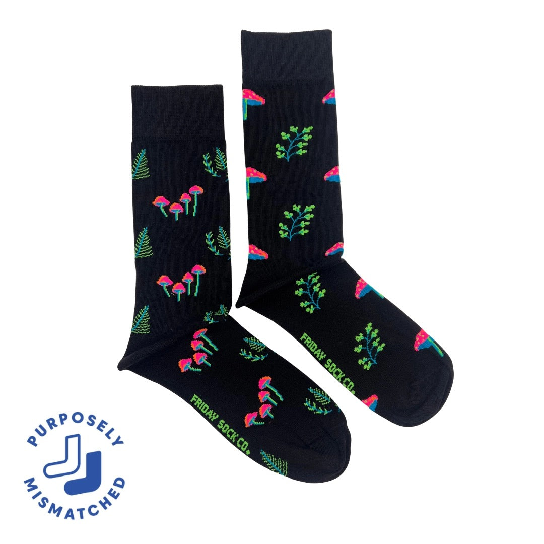 Neon Mushroom Mismatched Socks M