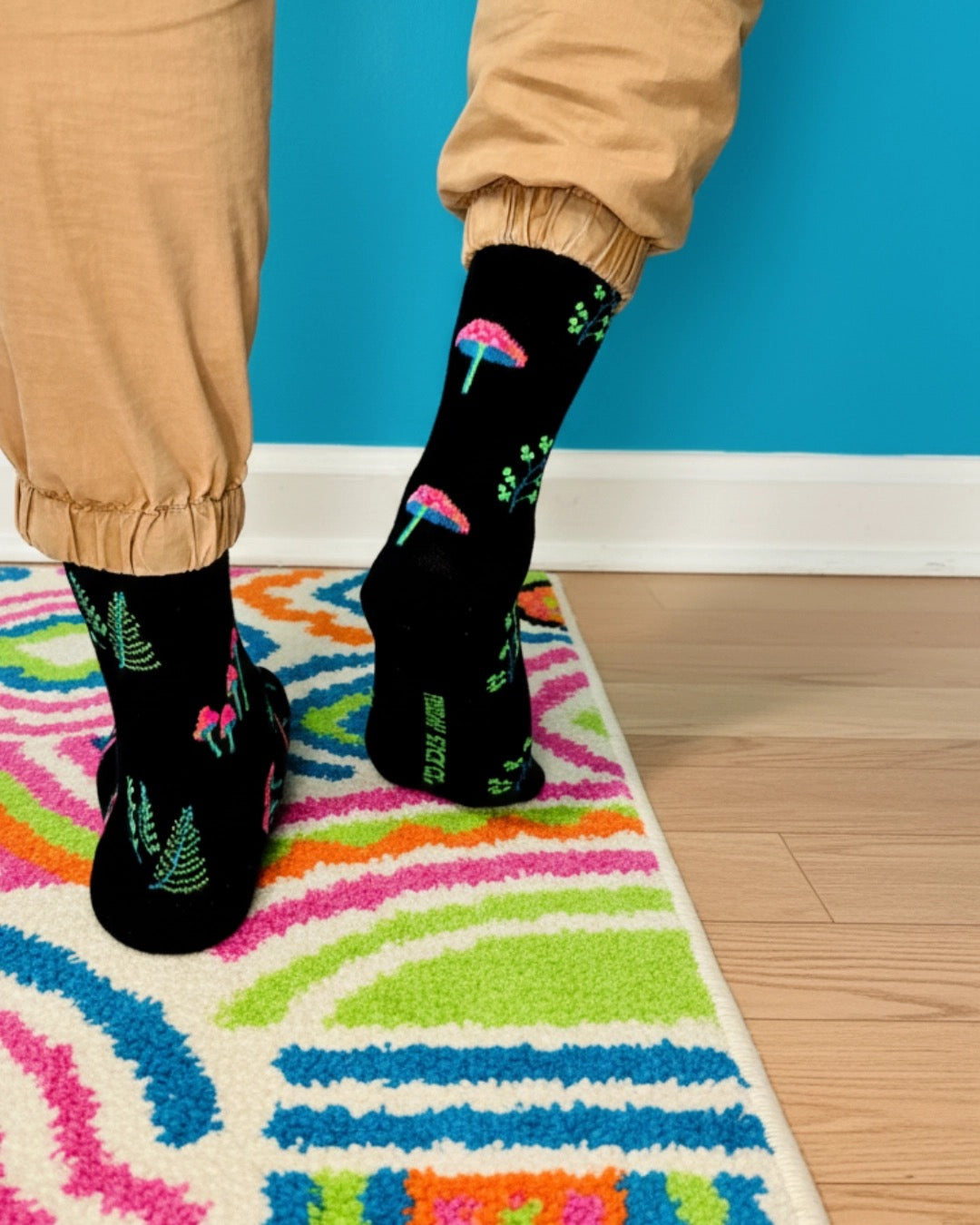 Neon Mushroom Mismatched Socks M