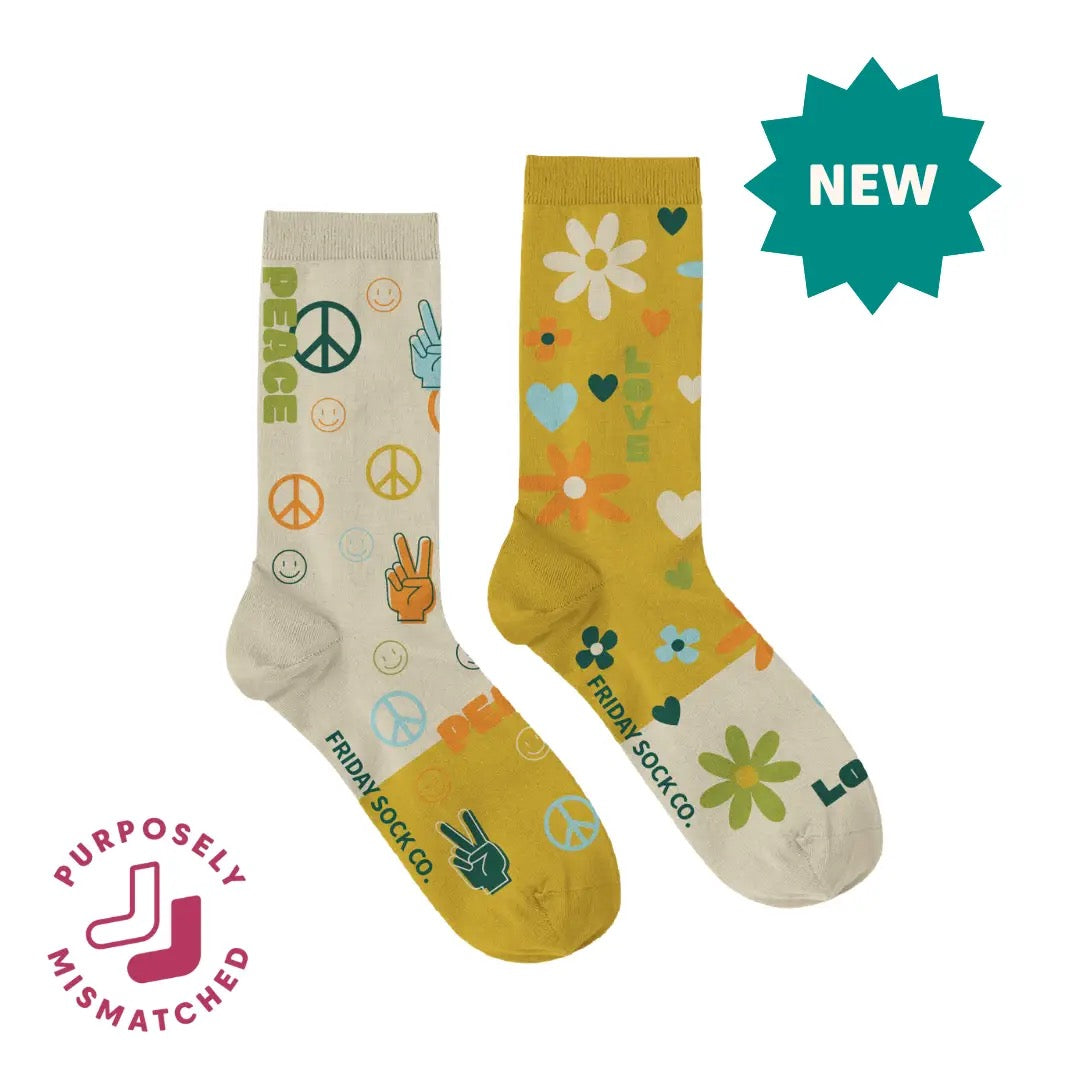 Peace, Love & Flowers Mismatched Socks