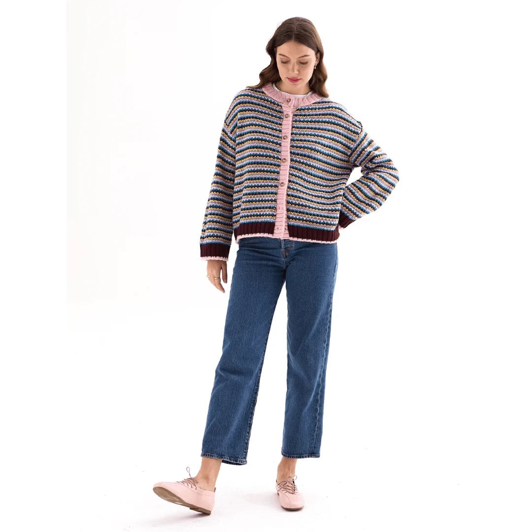 Clarisse Stripe Cardigan - Burgundy