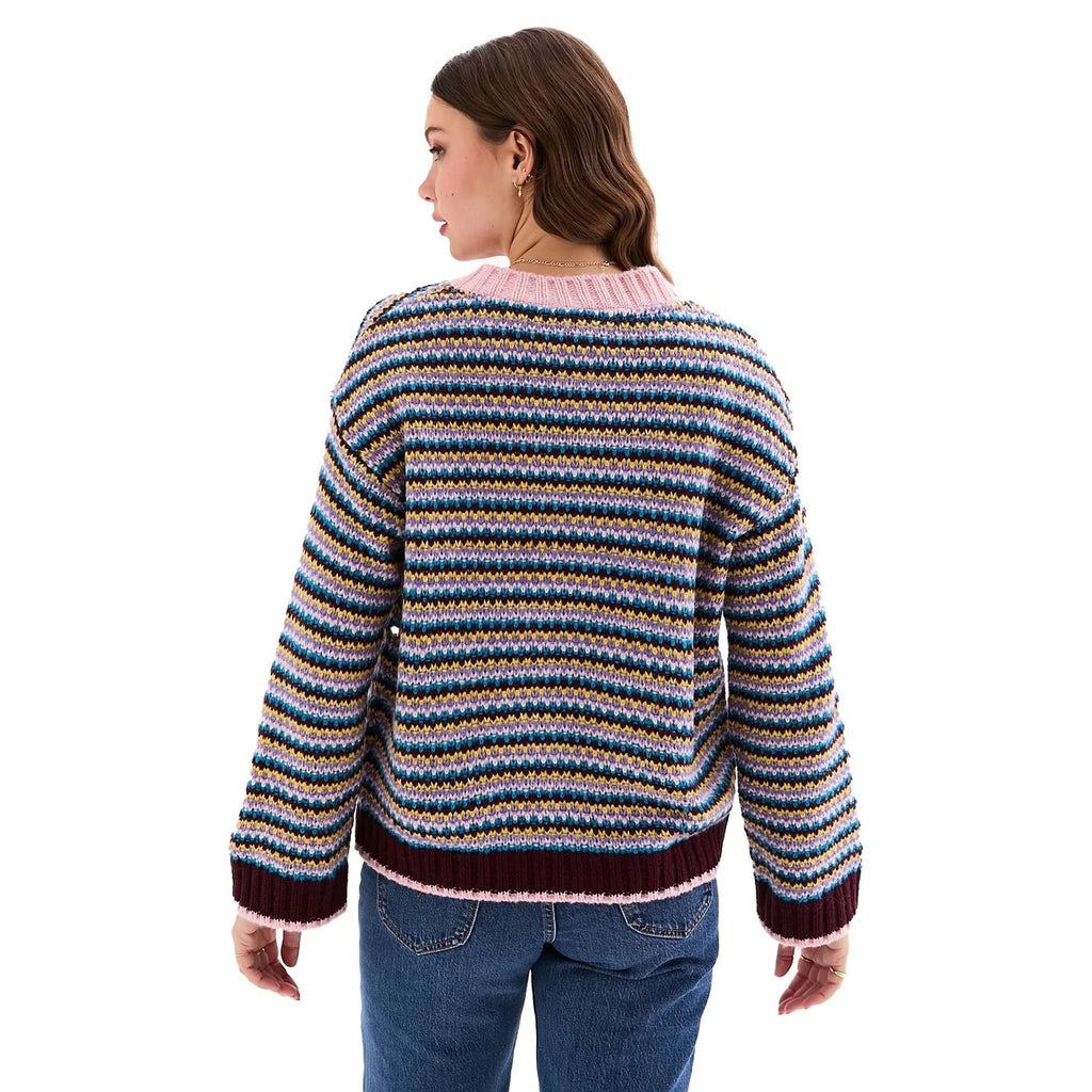 Clarisse Stripe Cardigan - Burgundy