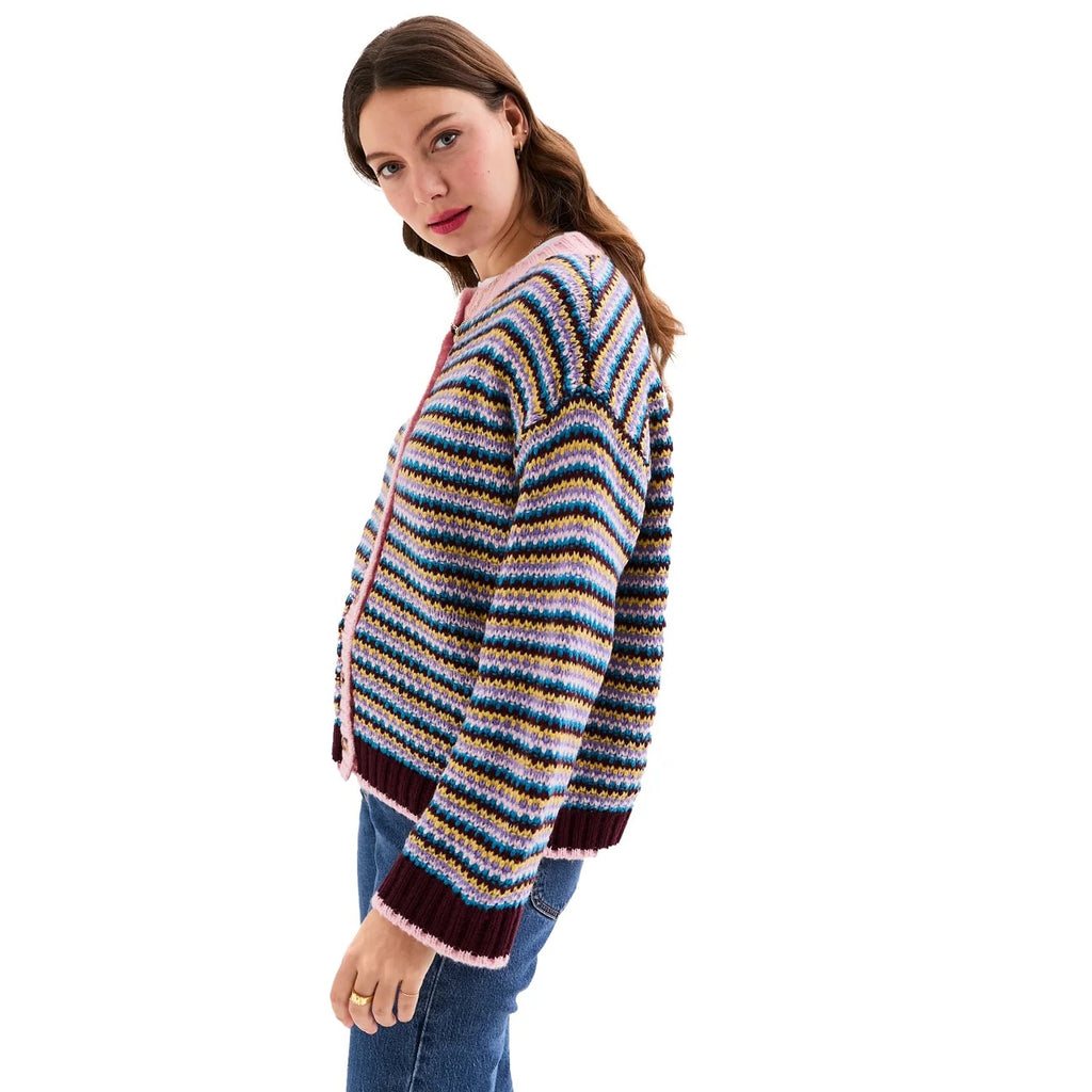Clarisse Stripe Cardigan - Burgundy