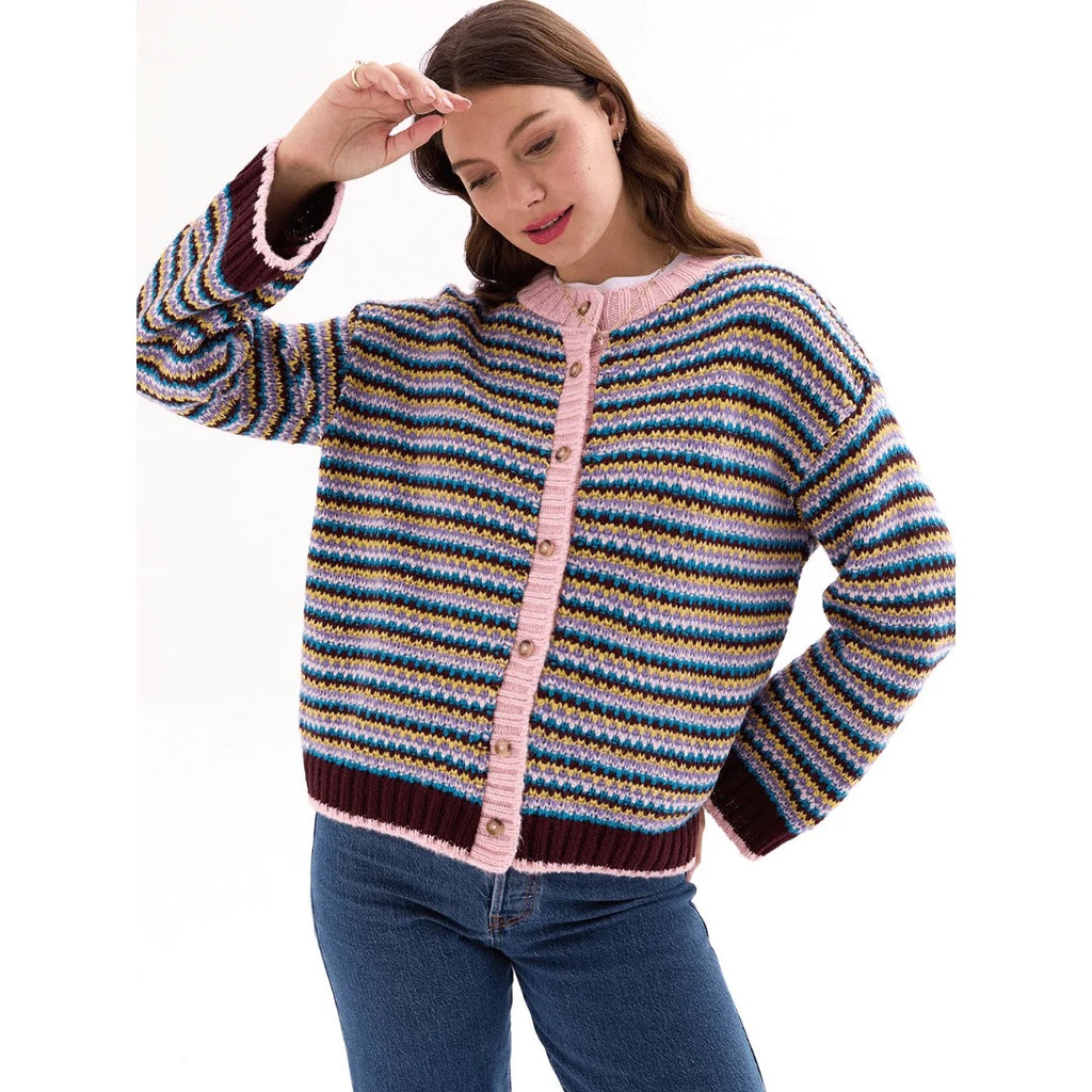Clarisse Stripe Cardigan - Burgundy