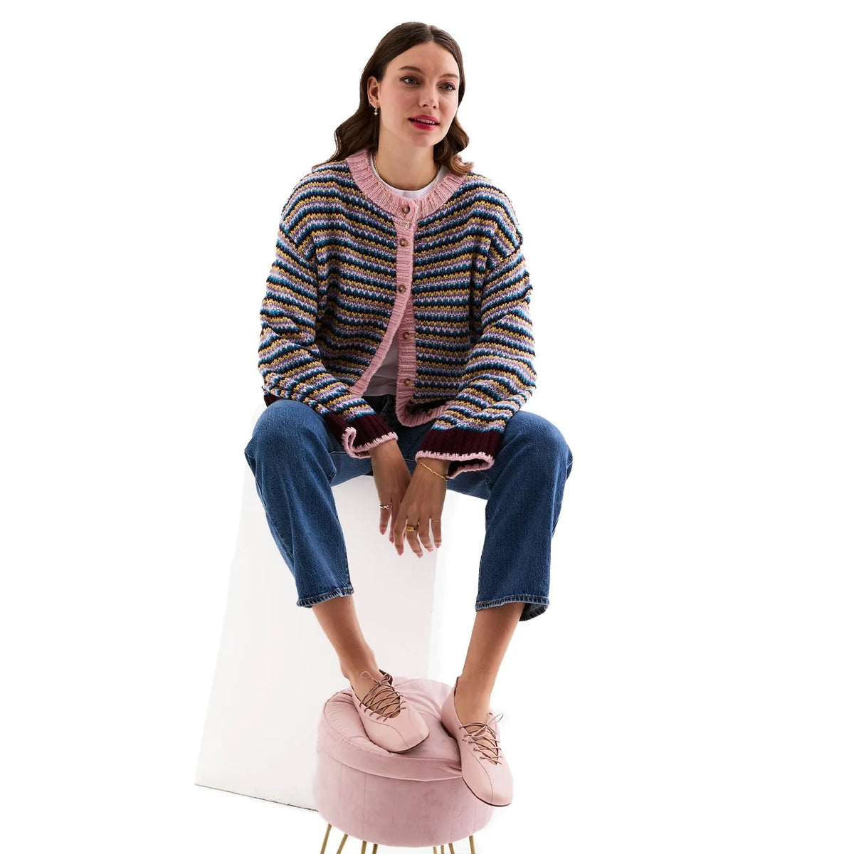 Clarisse Stripe Cardigan - Burgundy