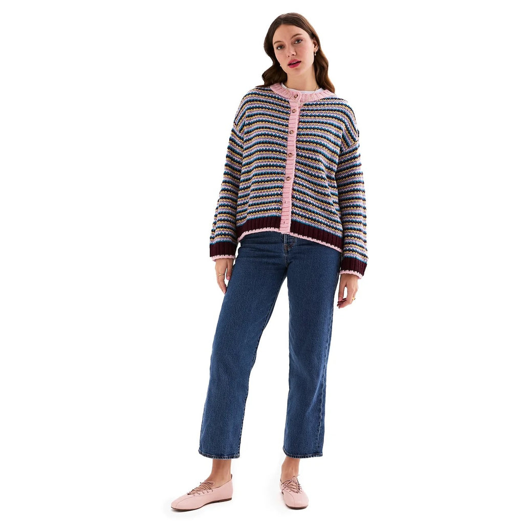 Clarisse Stripe Cardigan - Burgundy