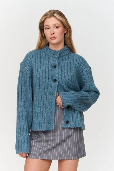 Ribbed Knitted Mockneck Cardigan