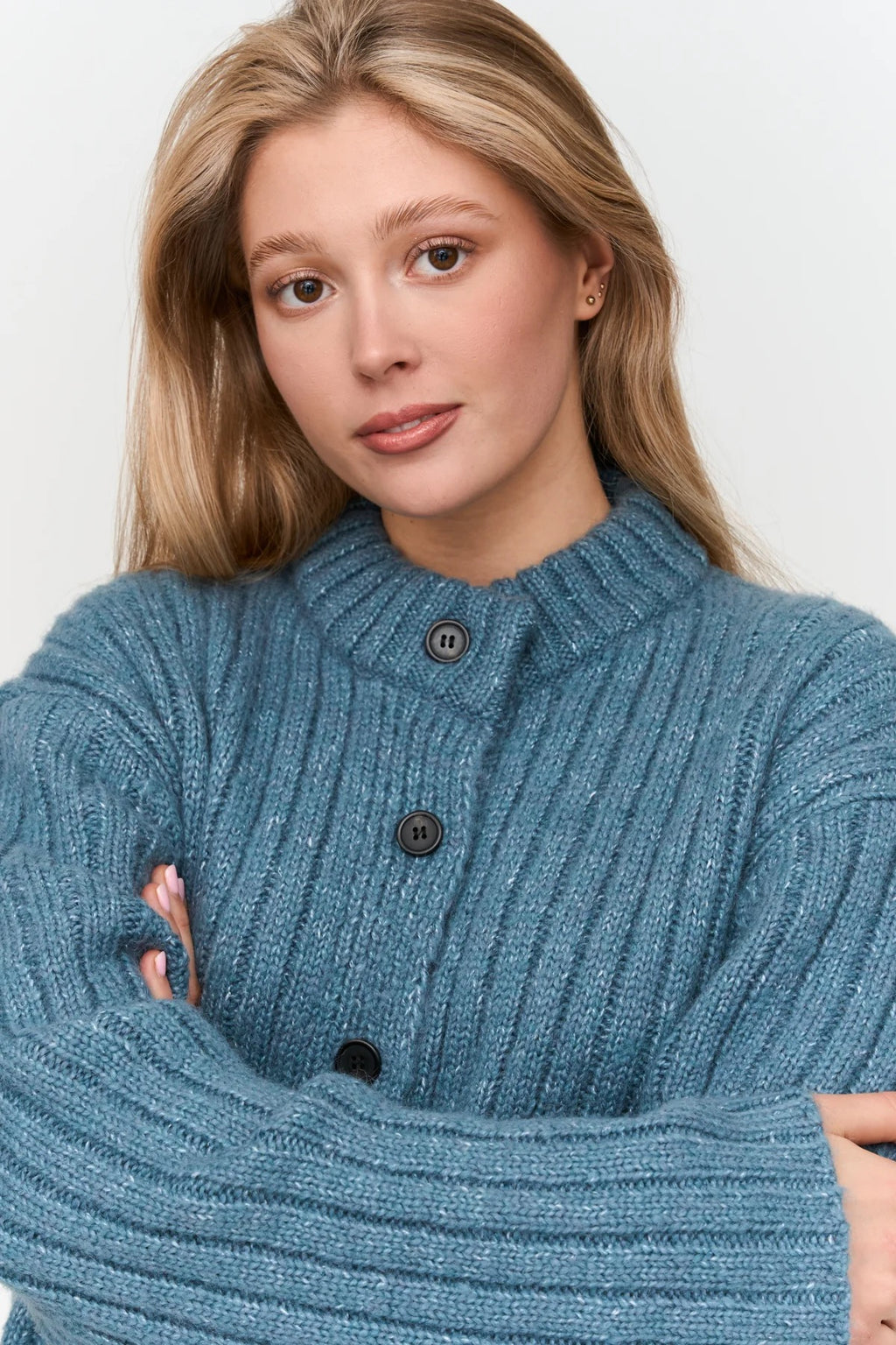 Ribbed Knitted Mockneck Cardigan