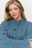 Ribbed Knitted Mockneck Cardigan