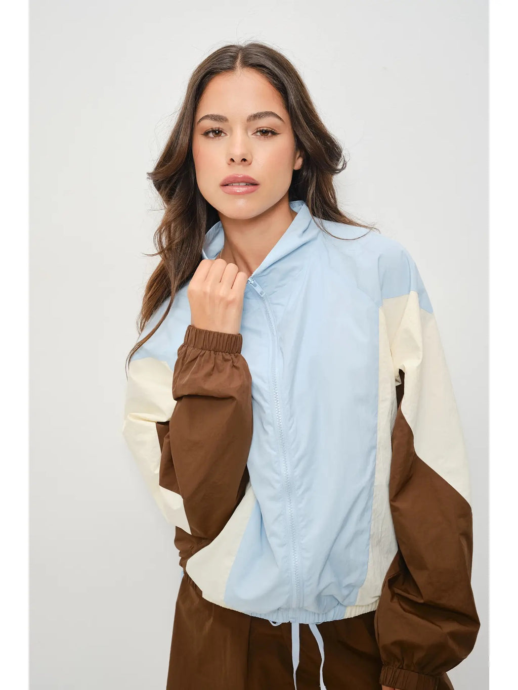 Tabbie Track Jacket - Blue/Cream/Brown