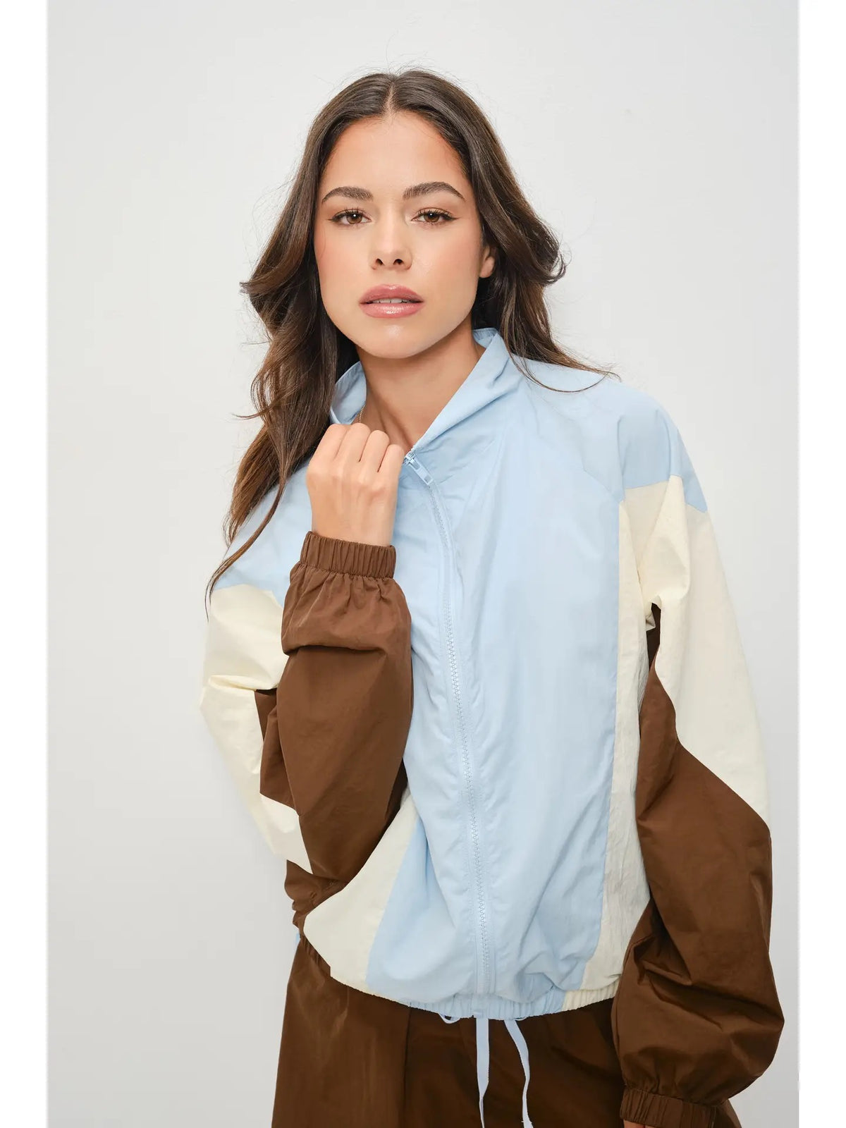 Tabbie Track Jacket - Blue/Cream/Brown