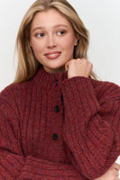 Ribbed Knitted Mockneck Cardigan
