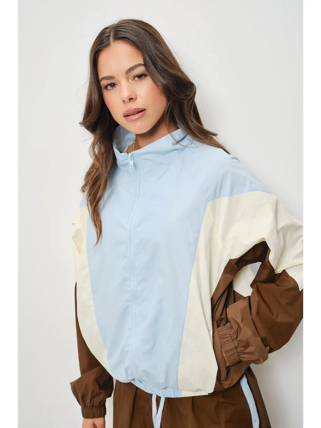 Tabbie Track Jacket - Blue/Cream/Brown