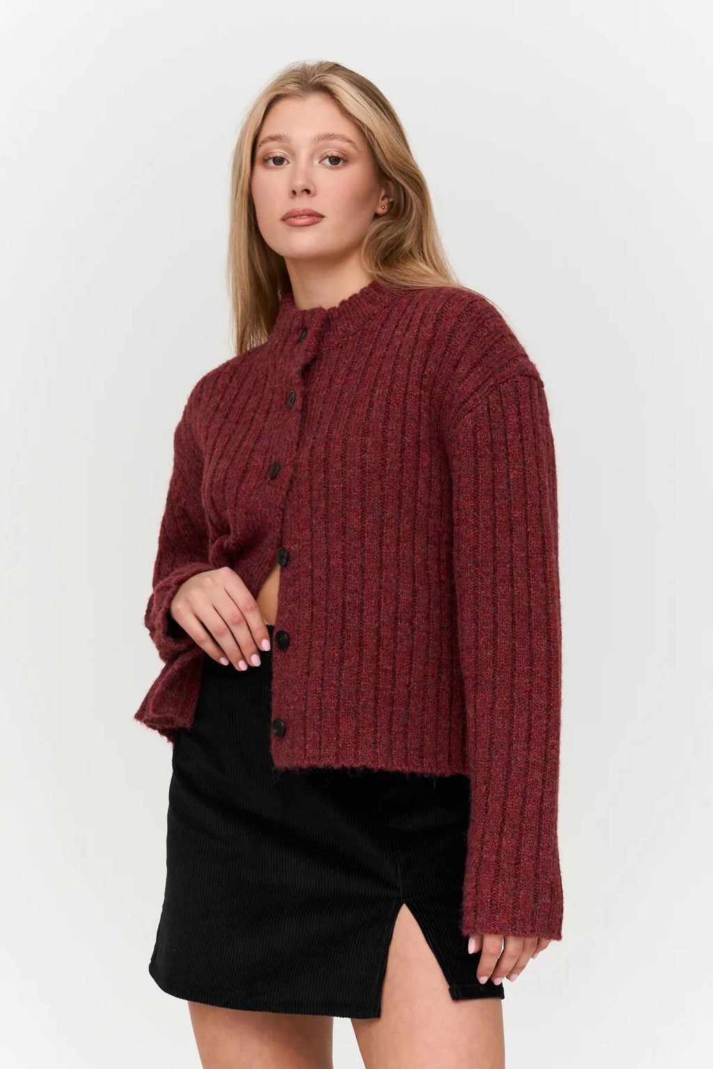 Ribbed Knitted Mockneck Cardigan