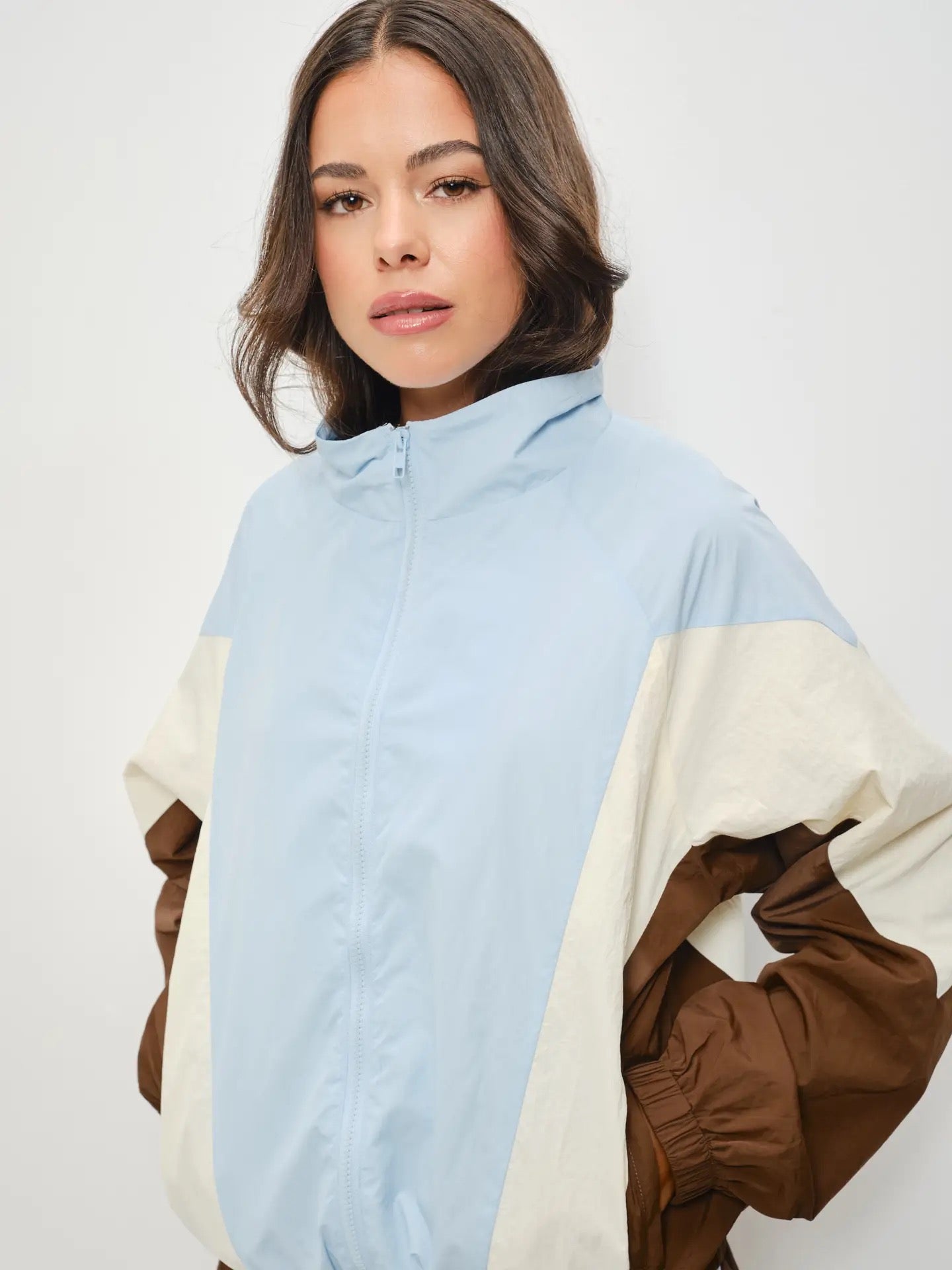 Tabbie Track Jacket - Blue/Cream/Brown