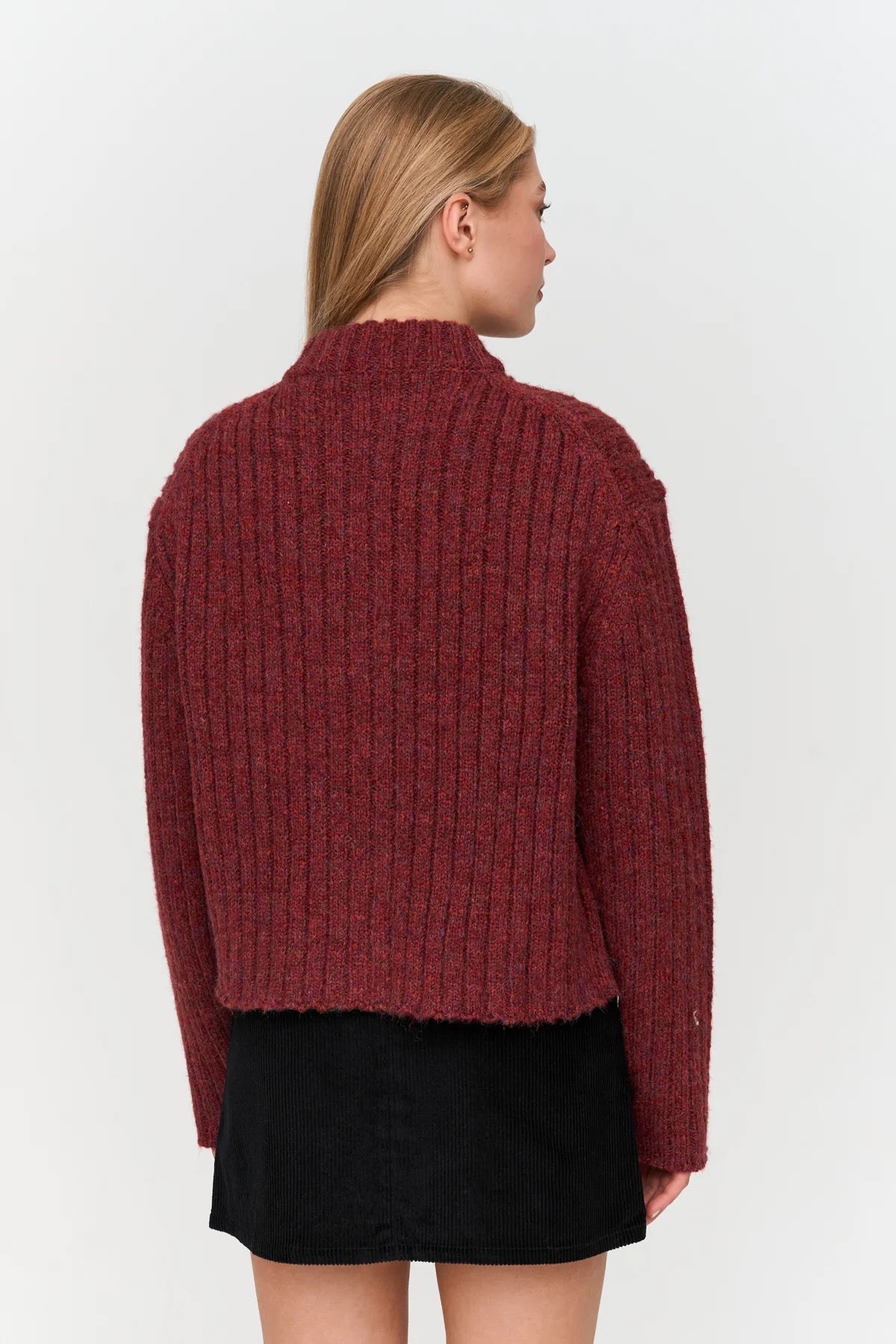 Ribbed Knitted Mockneck Cardigan