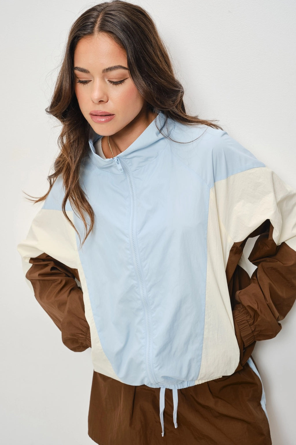Tabbie Track Jacket - Blue/Cream/Brown