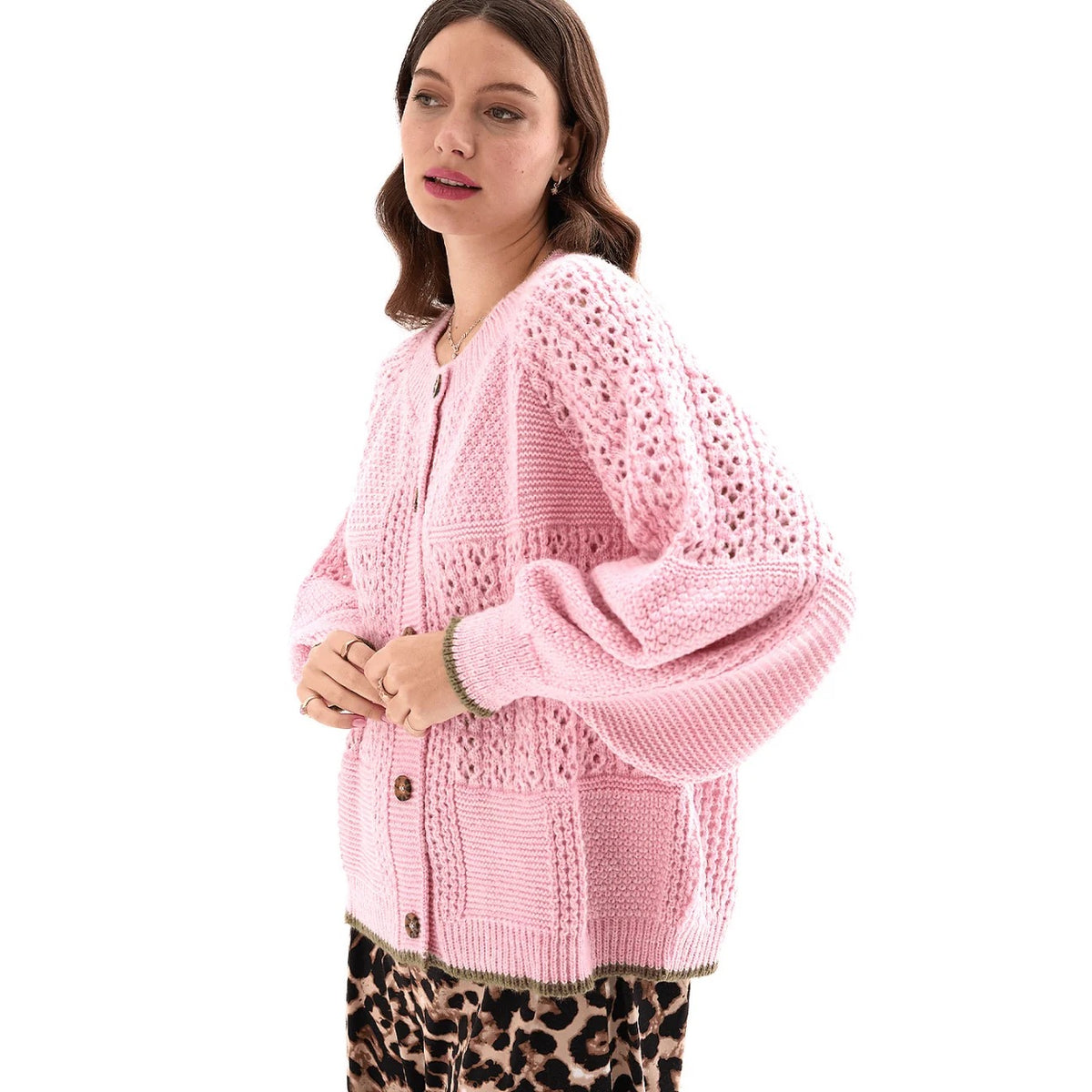 Brigit Ballon Sleeve Pointelle Cardigan