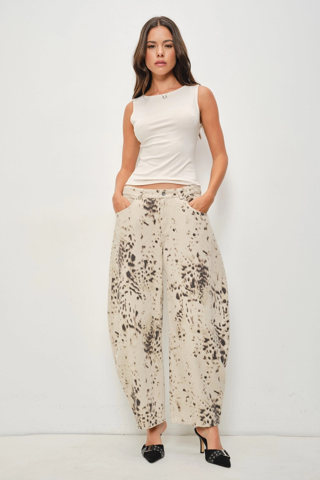 Risa Twill Snow Leopard Barrel Pant
