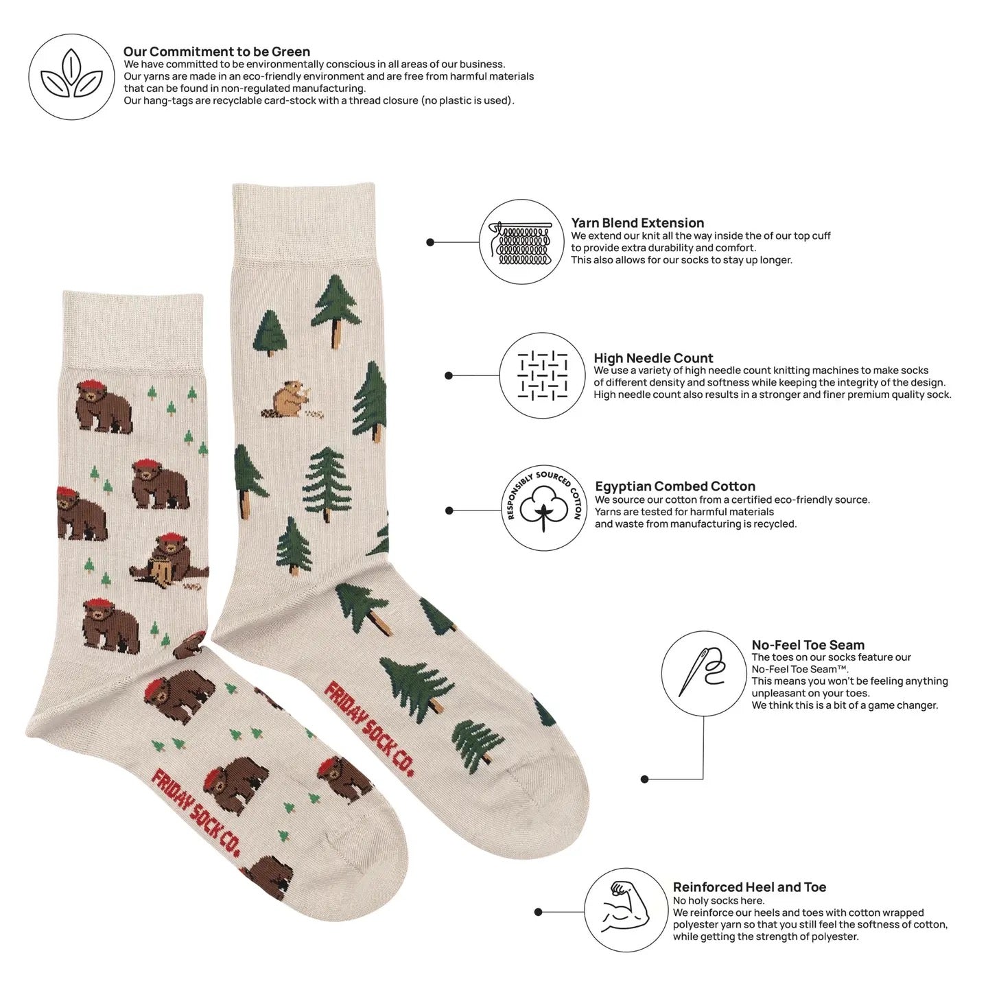 Bear In Hat & Trees Mismatched Socks M