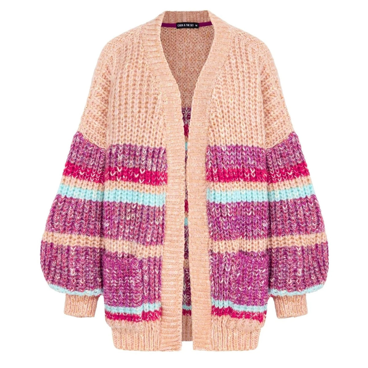 Janie Chunky Stripe Balloon Sleeve Cardigan - Beige
