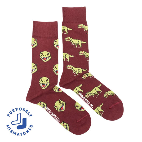 Dino Face & Side Mismatched Socks M