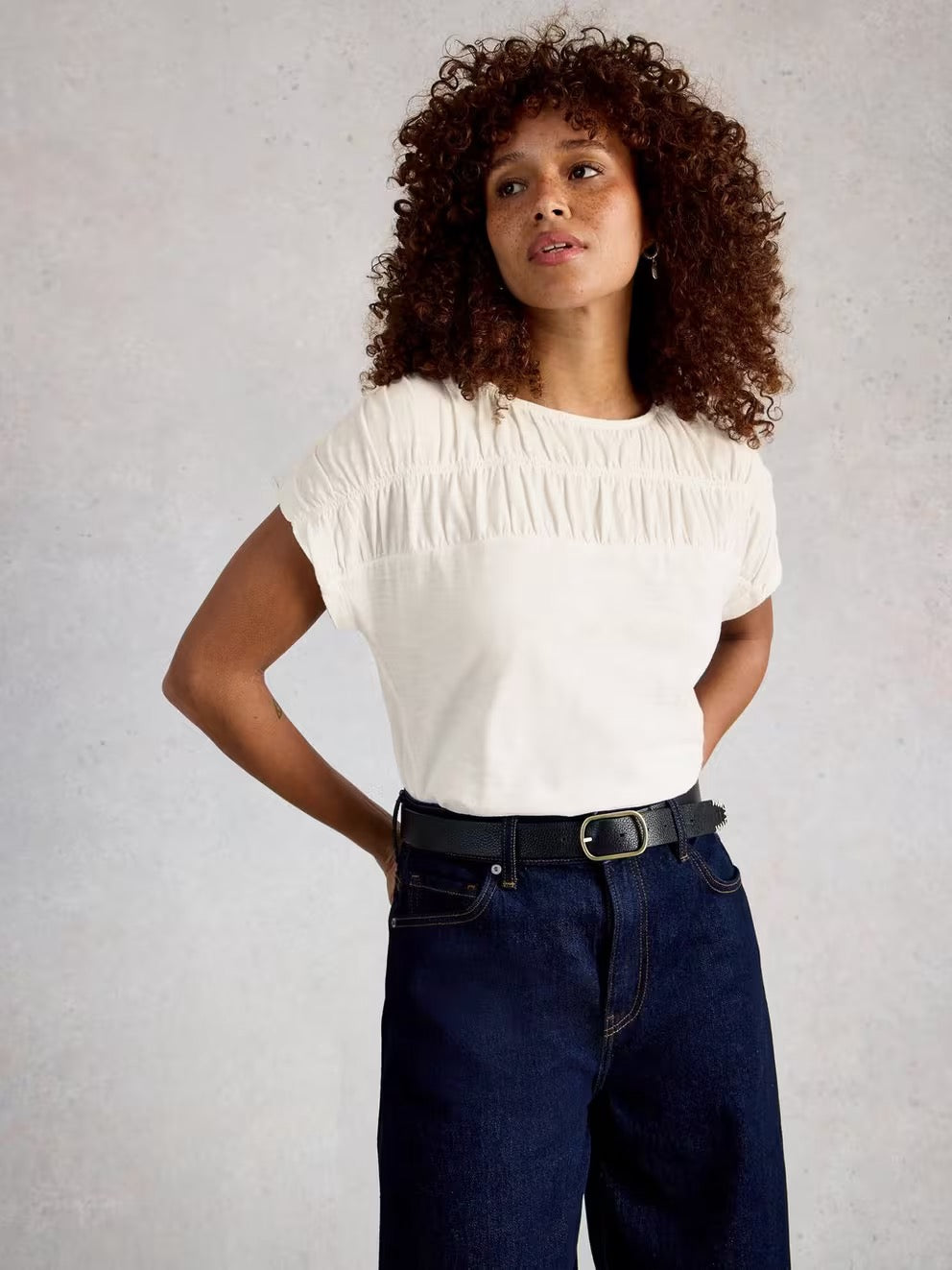 Rachel Ruched Tee - Natural White