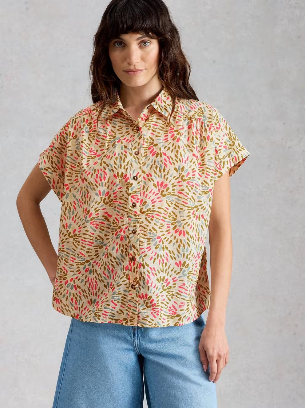 Orla Button Through Shirt - Ivory Print