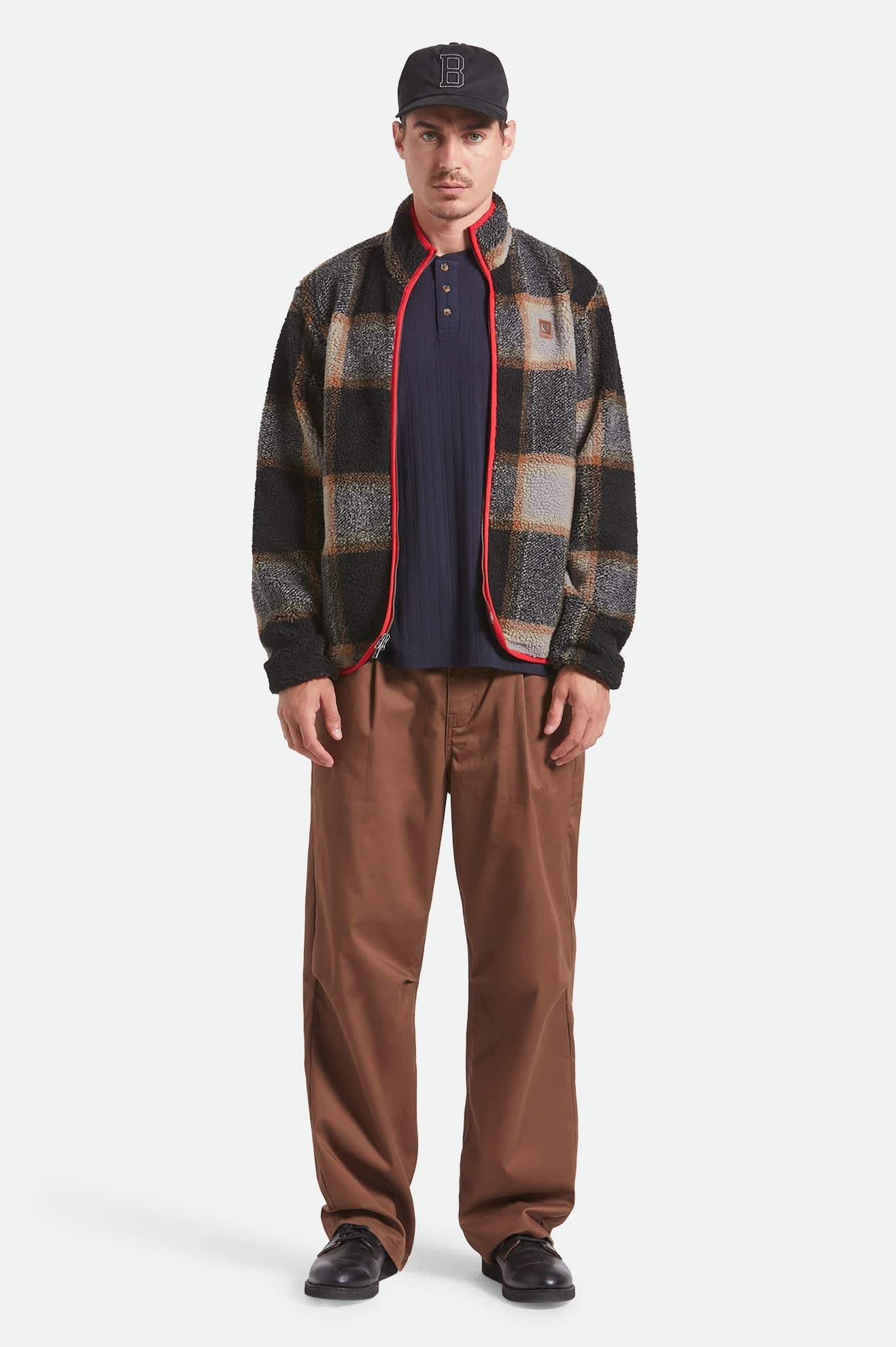 Buffalo Plaid Sherpa Full Zip - Black/Cream