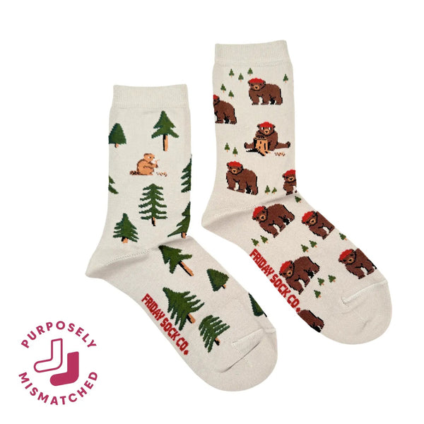 Bear In Hat & Trees Mismatched Socks