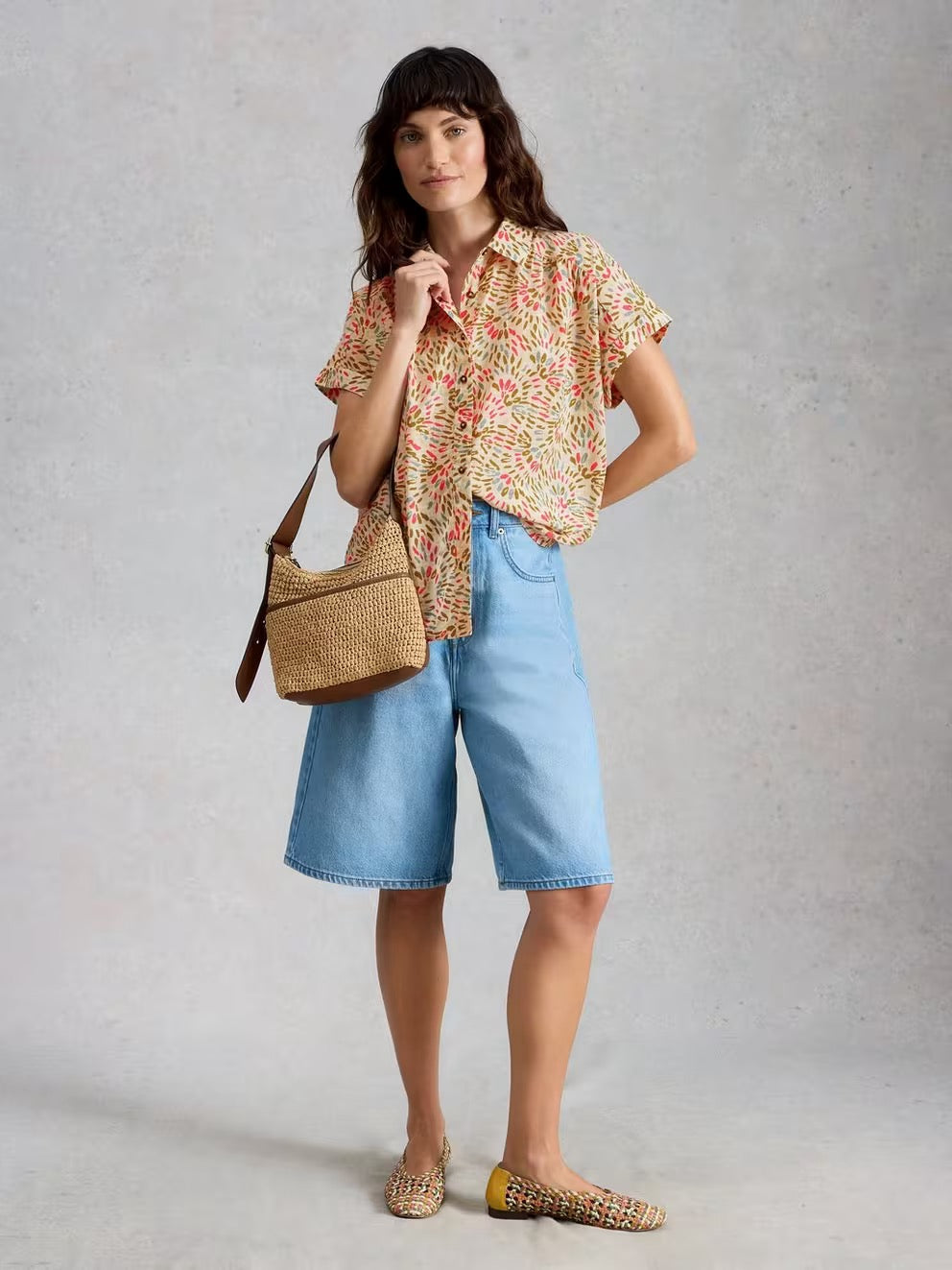 Orla Button Through Shirt - Ivory Print