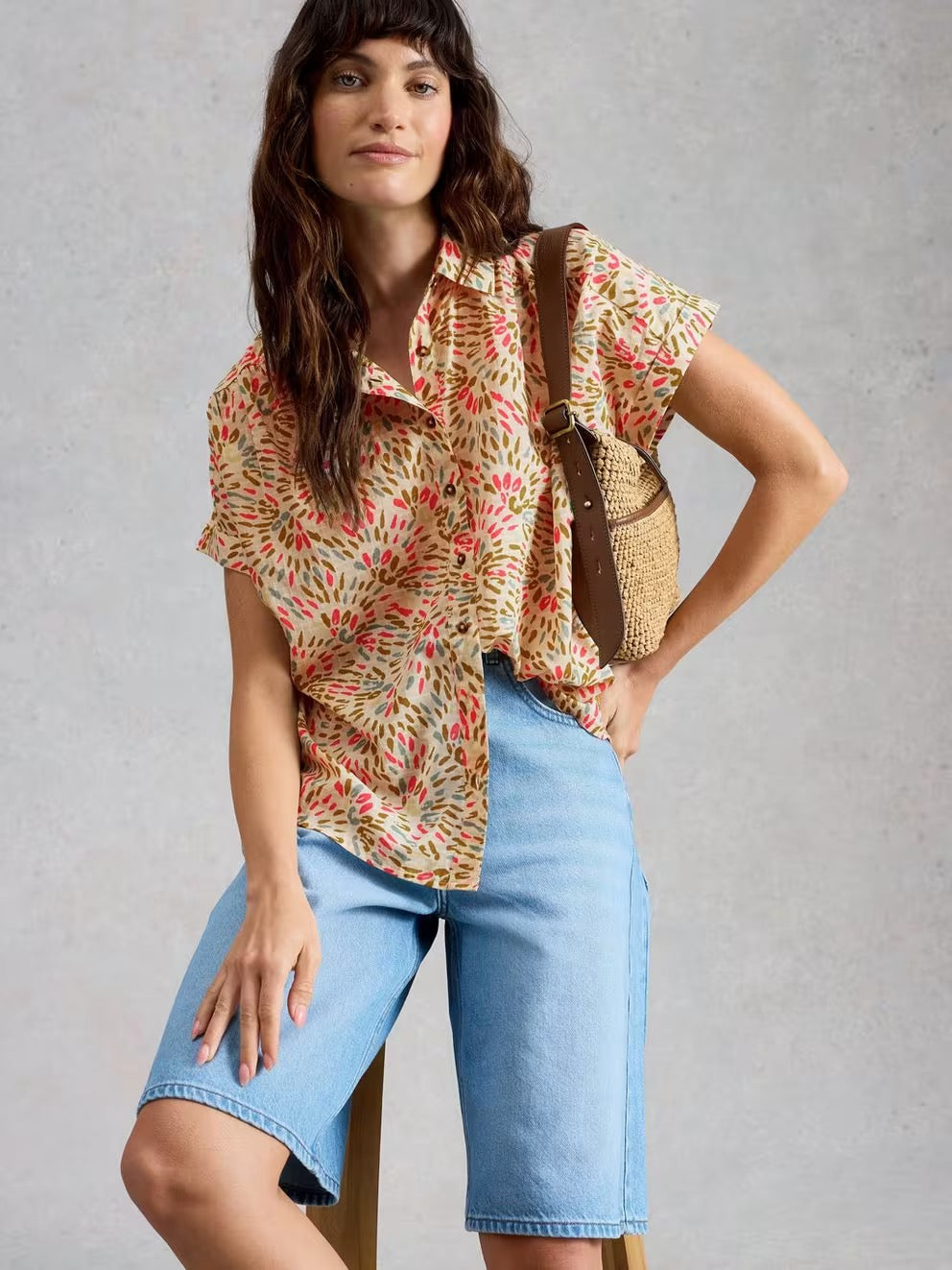 Orla Button Through Shirt - Ivory Print