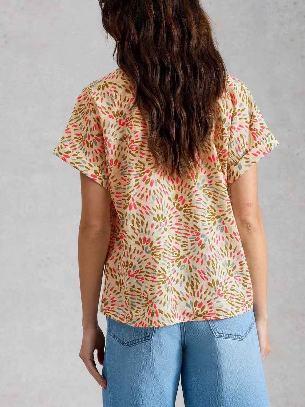 Orla Button Through Shirt - Ivory Print
