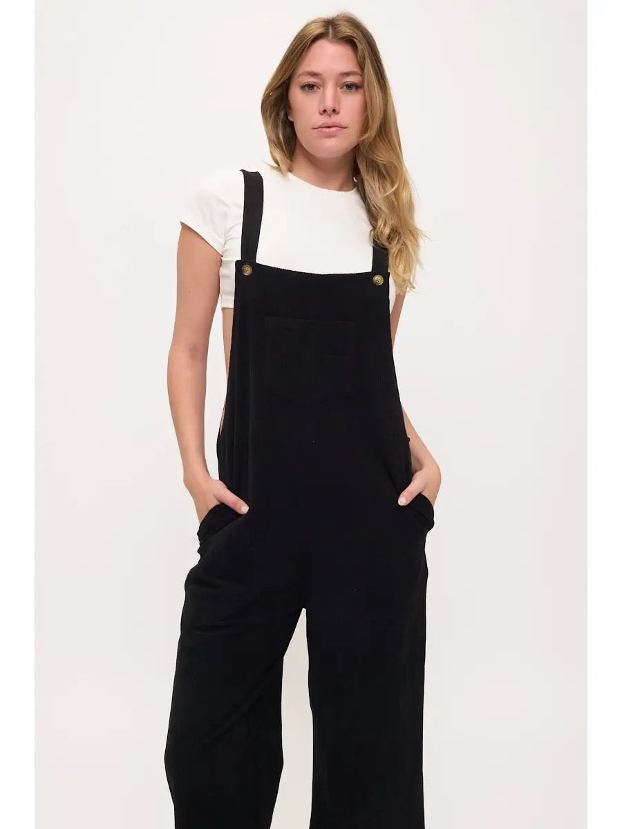 Black Midnight Cord Overalls