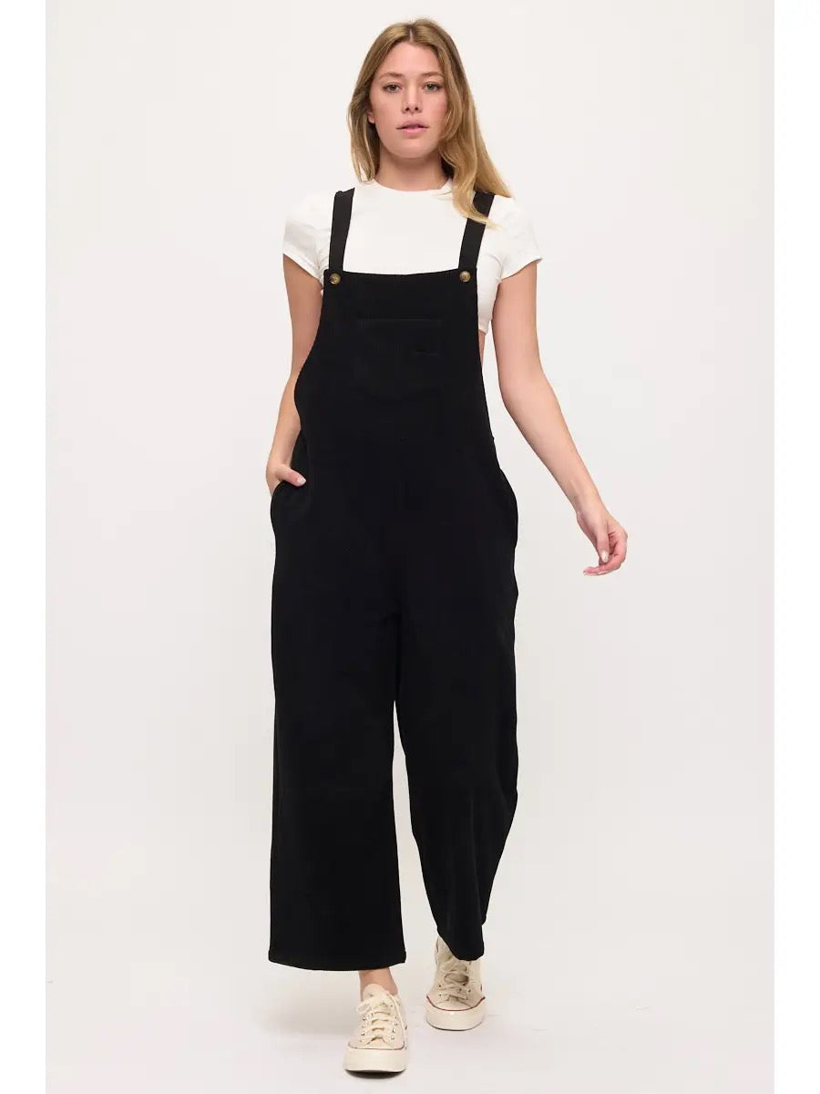 Black Midnight Cord Overalls